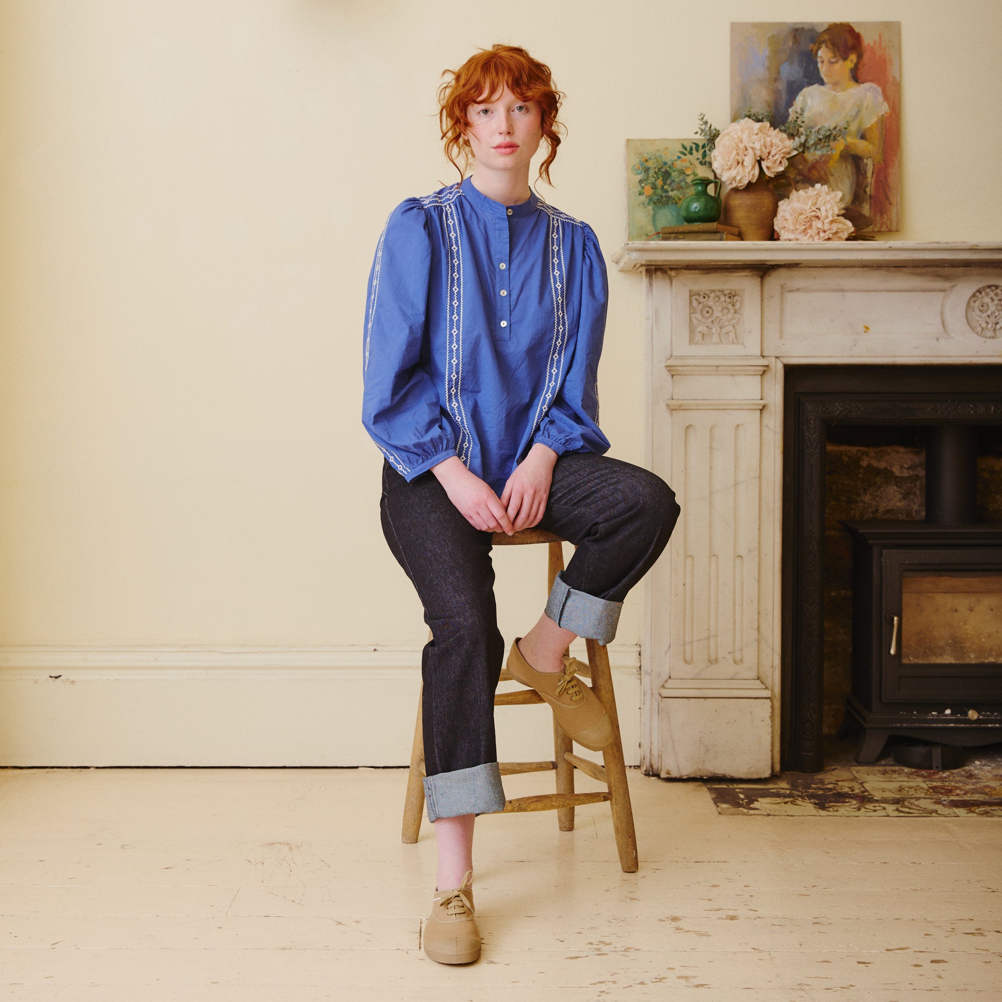 Cornflower Blue Embroidered Blouse