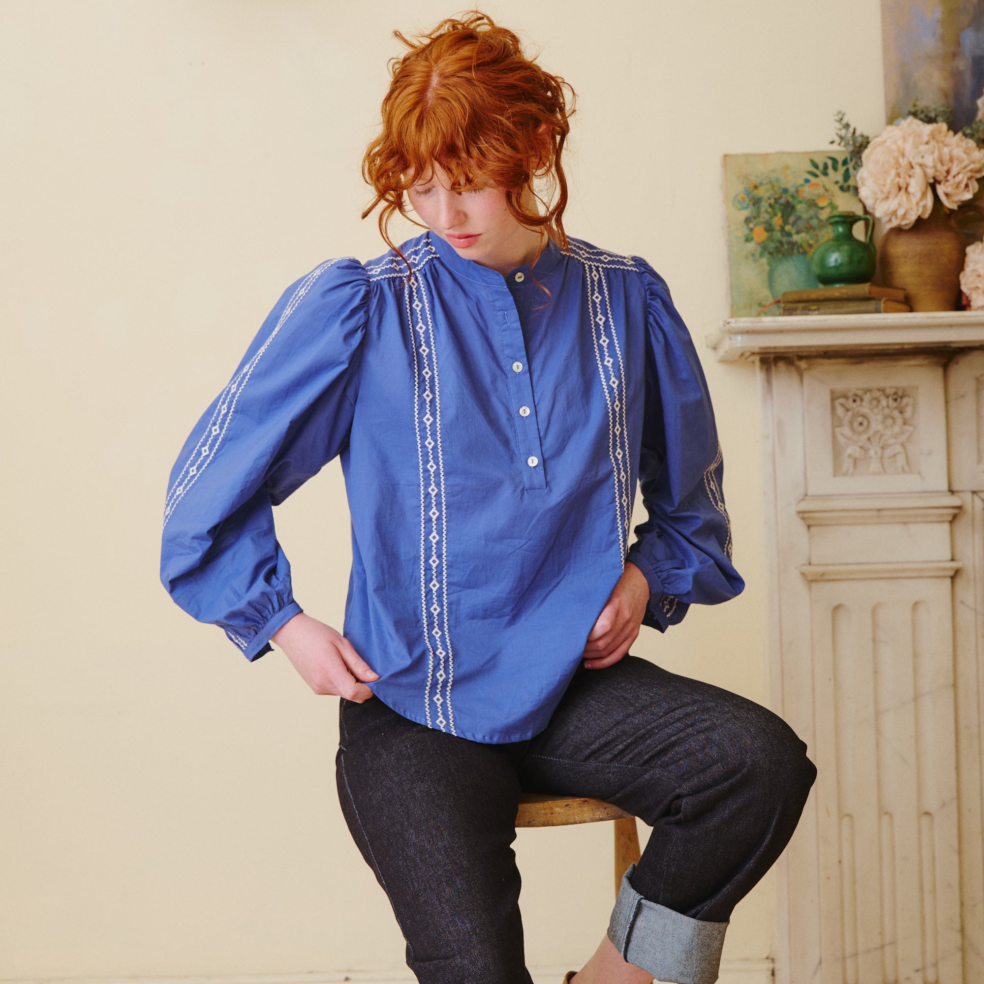Cornflower Blue Embroidered Blouse