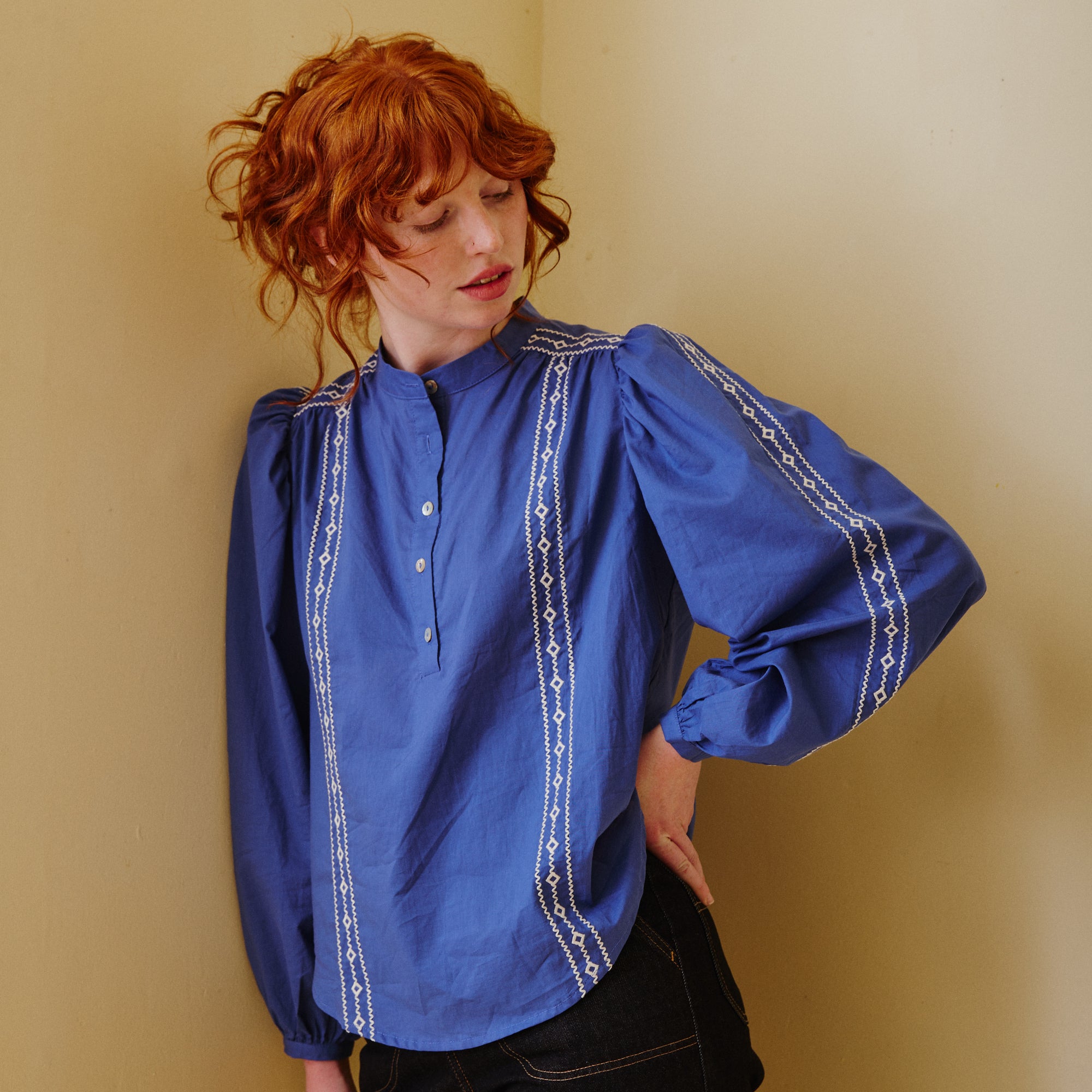 Cornflower Blue Embroidered Blouse