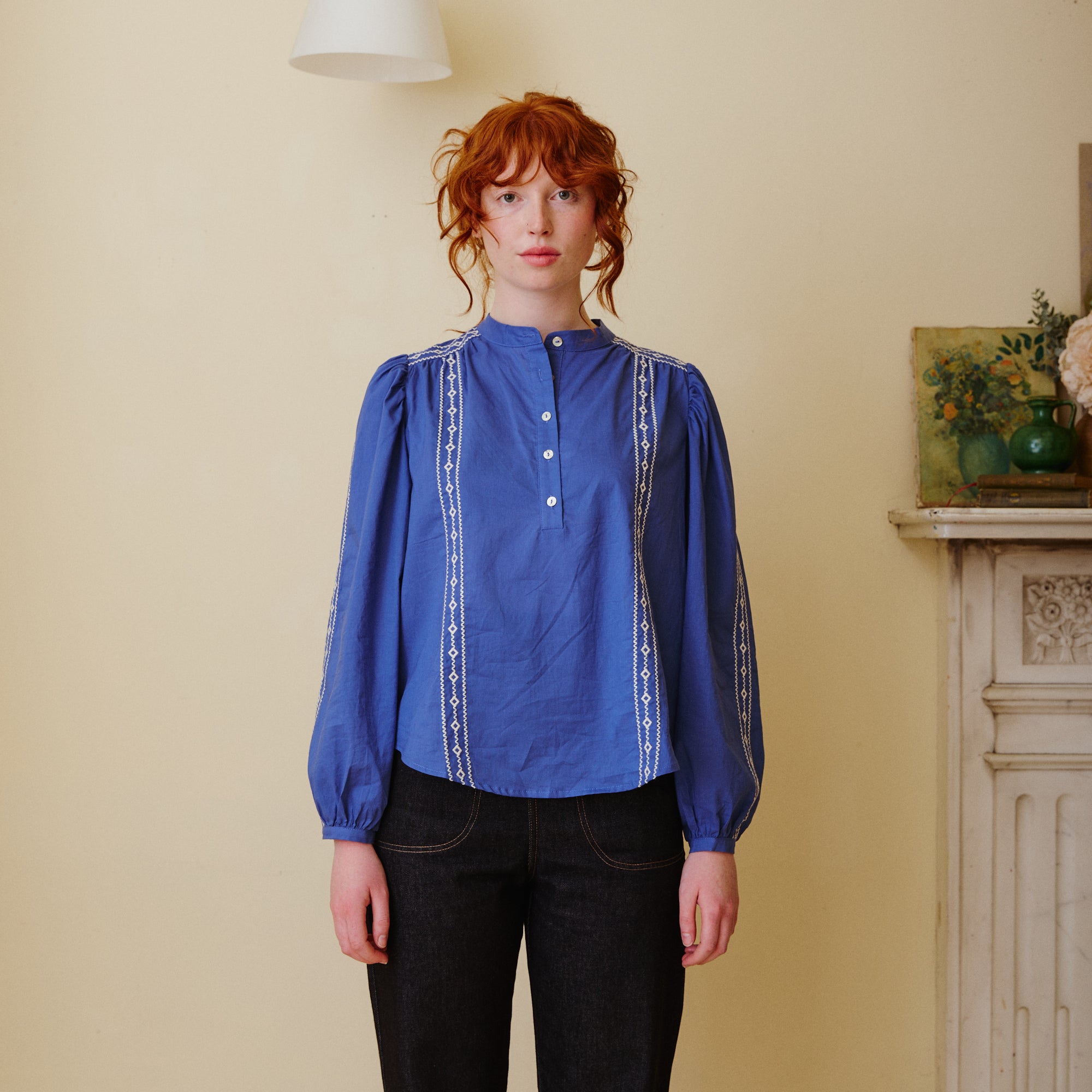 Cornflower Blue Embroidered Blouse