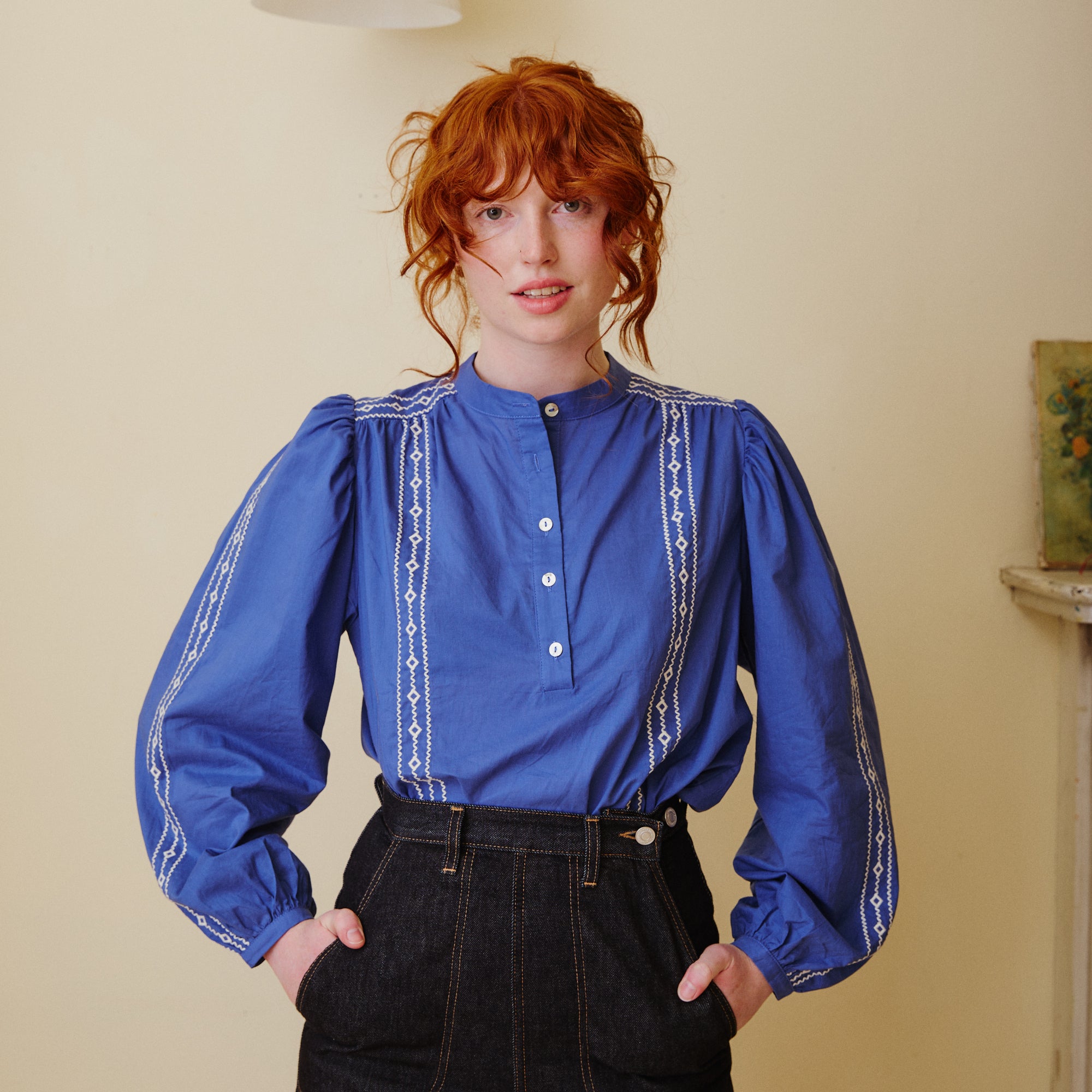 Cornflower Blue Embroidered Blouse