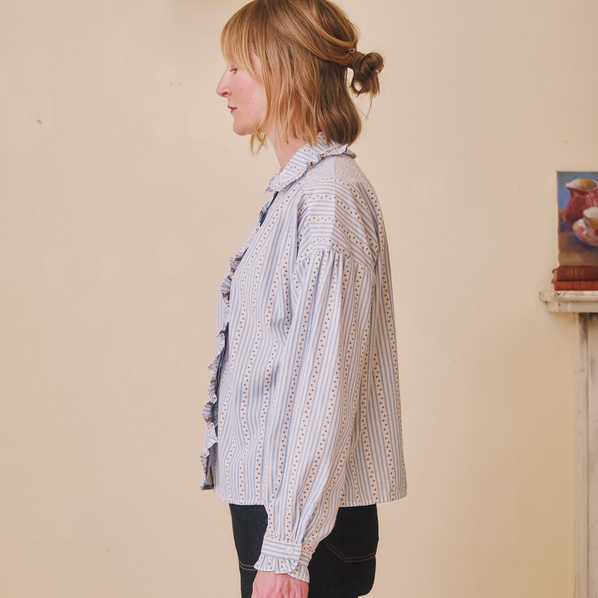 Blue Stripe & Rosebud Blouse