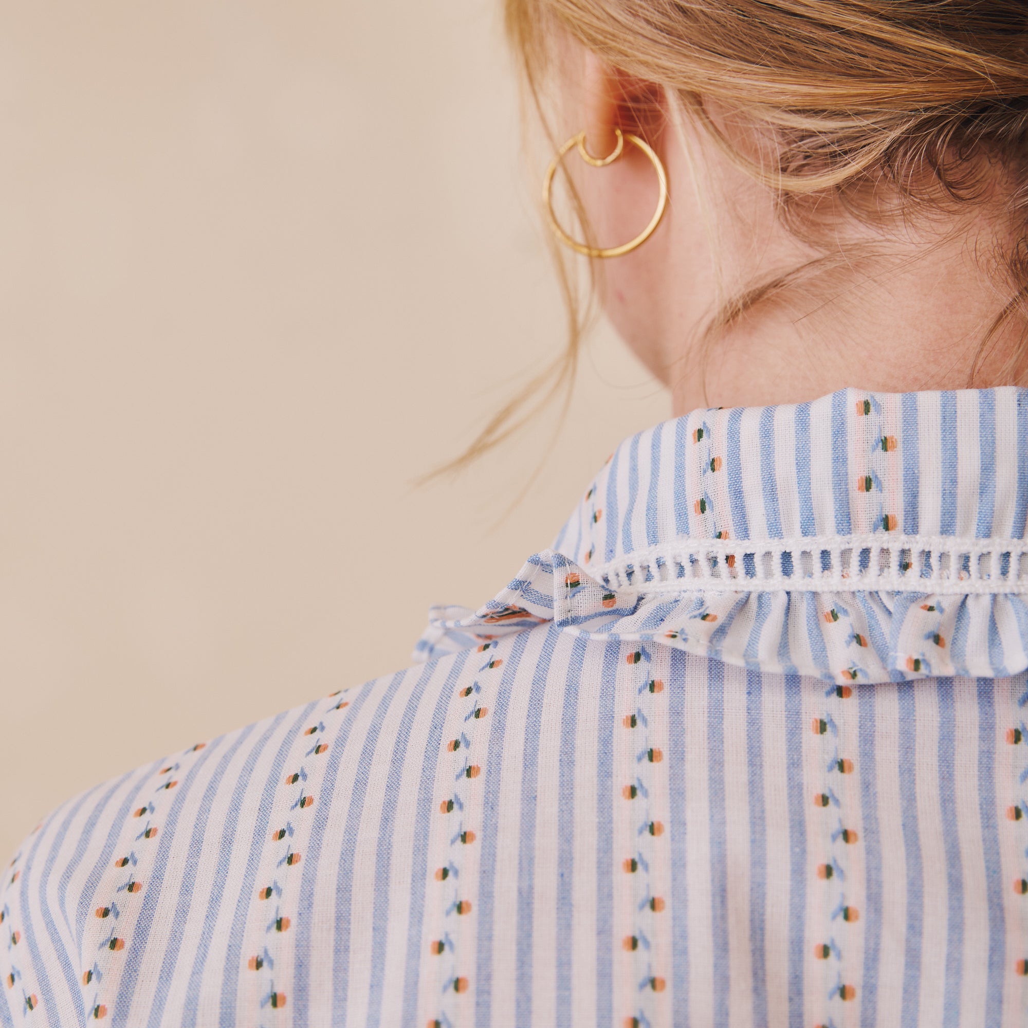 Blue Stripe & Rosebud Blouse