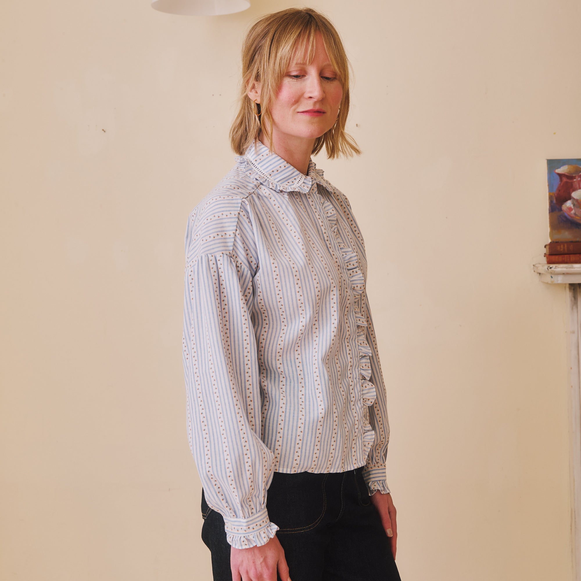 Blue Stripe & Rosebud Blouse