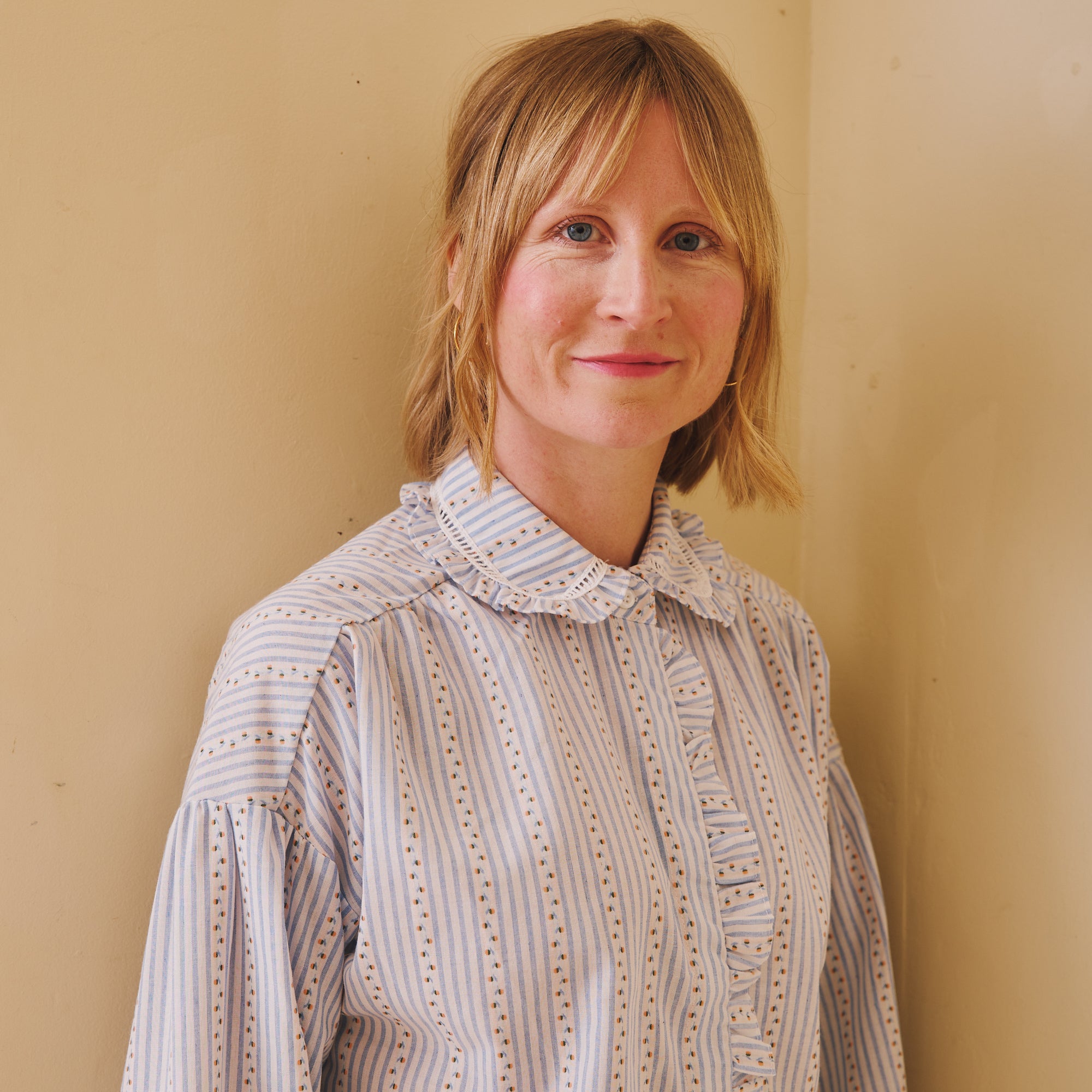 Blue Stripe & Rosebud Blouse