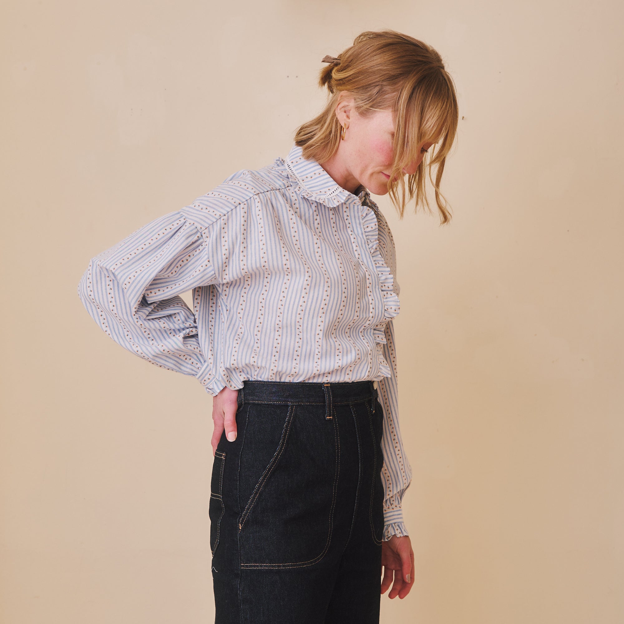 Blue Stripe & Rosebud Blouse