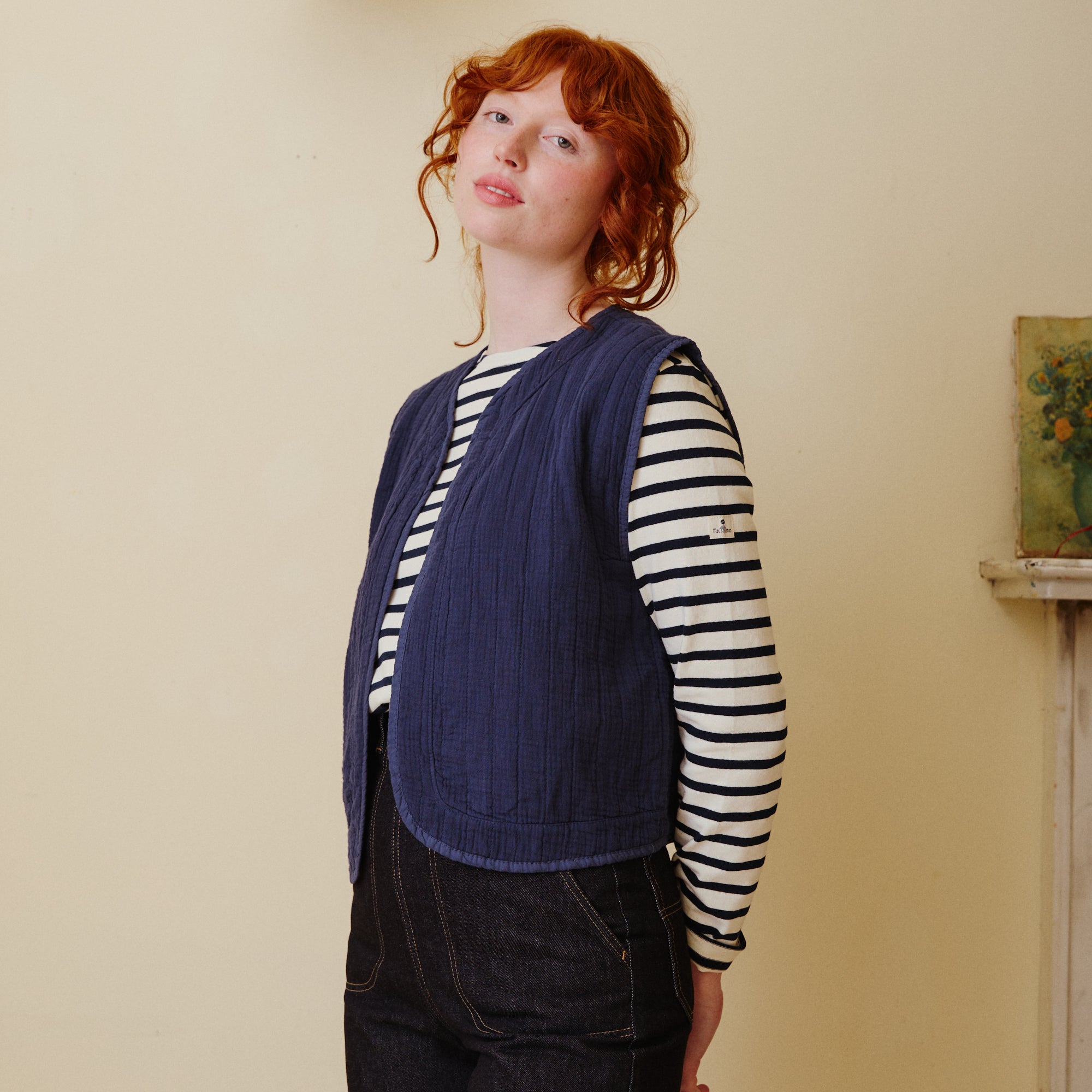 Quilted Cotton Waistcoat - Navy