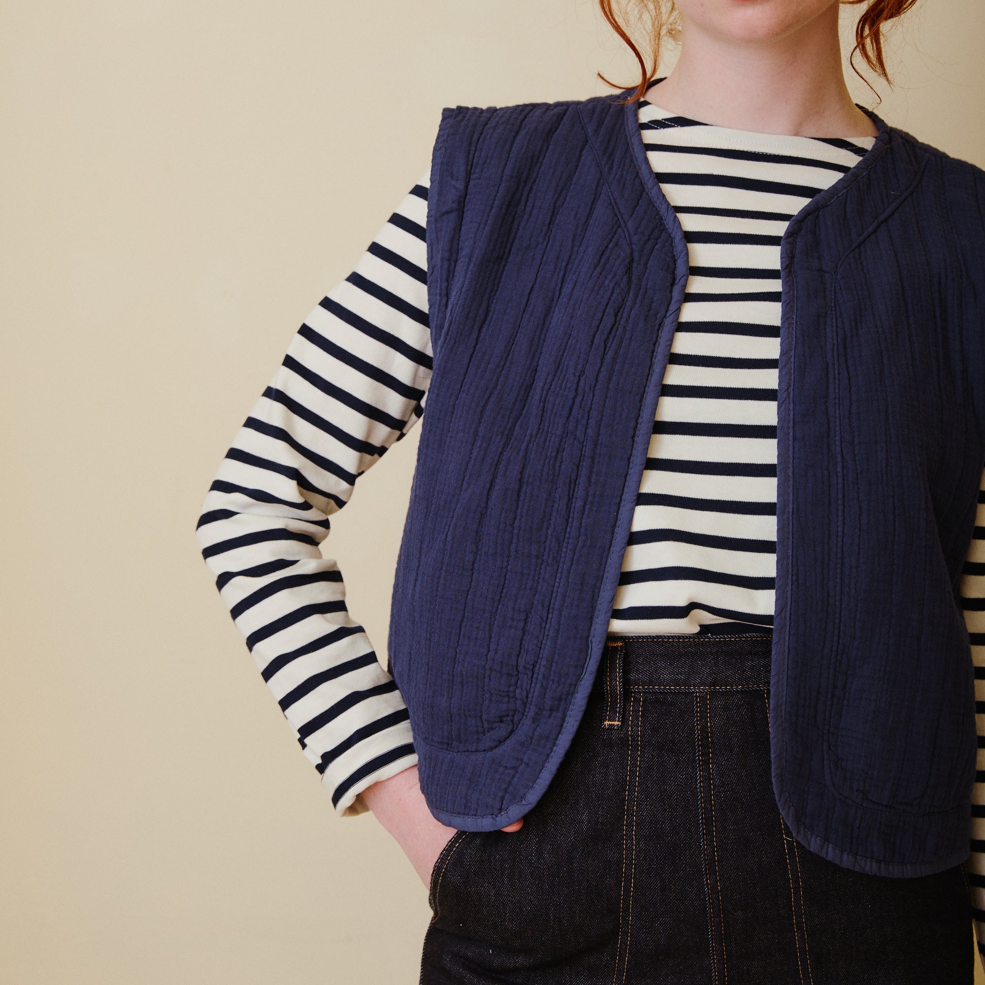 Quilted Cotton Waistcoat - Navy