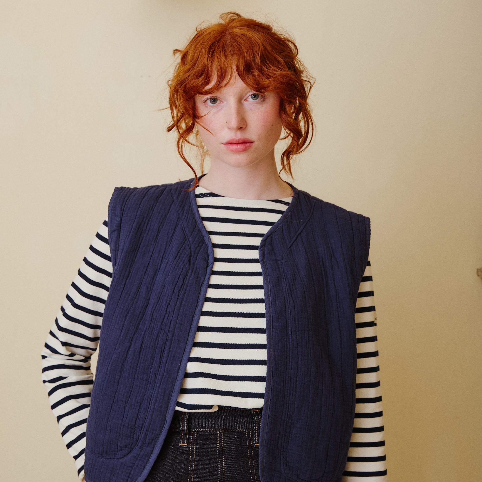 Quilted Cotton Waistcoat - Navy