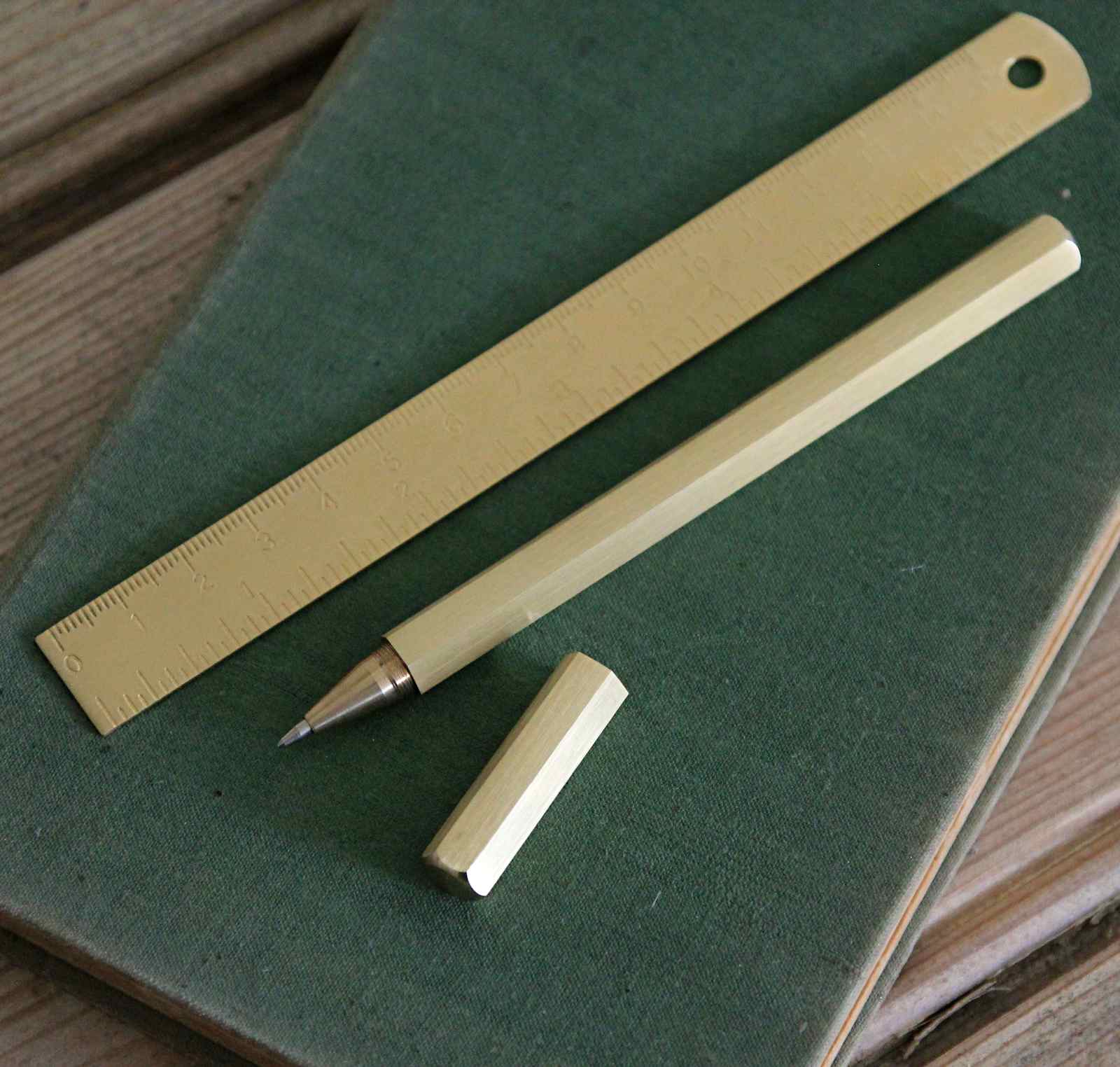 Brass Hexagon Pen with brass ruler