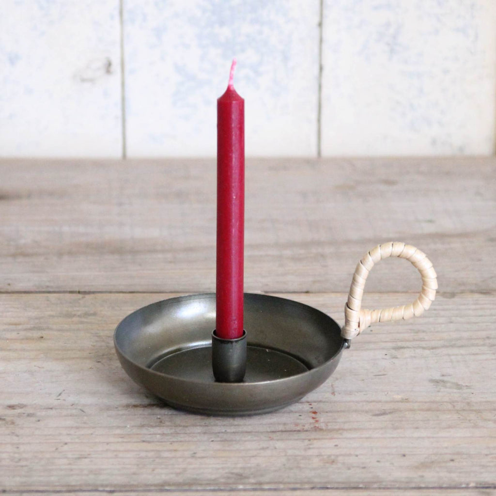 brass taper candle holder bamboo red candle