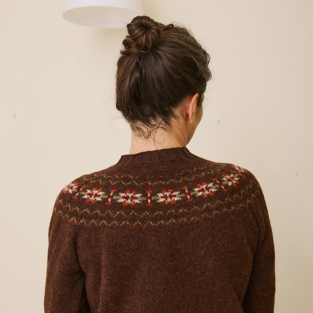 Traditional Scottish Fair Isle Crew Neck Jumper - Walnut