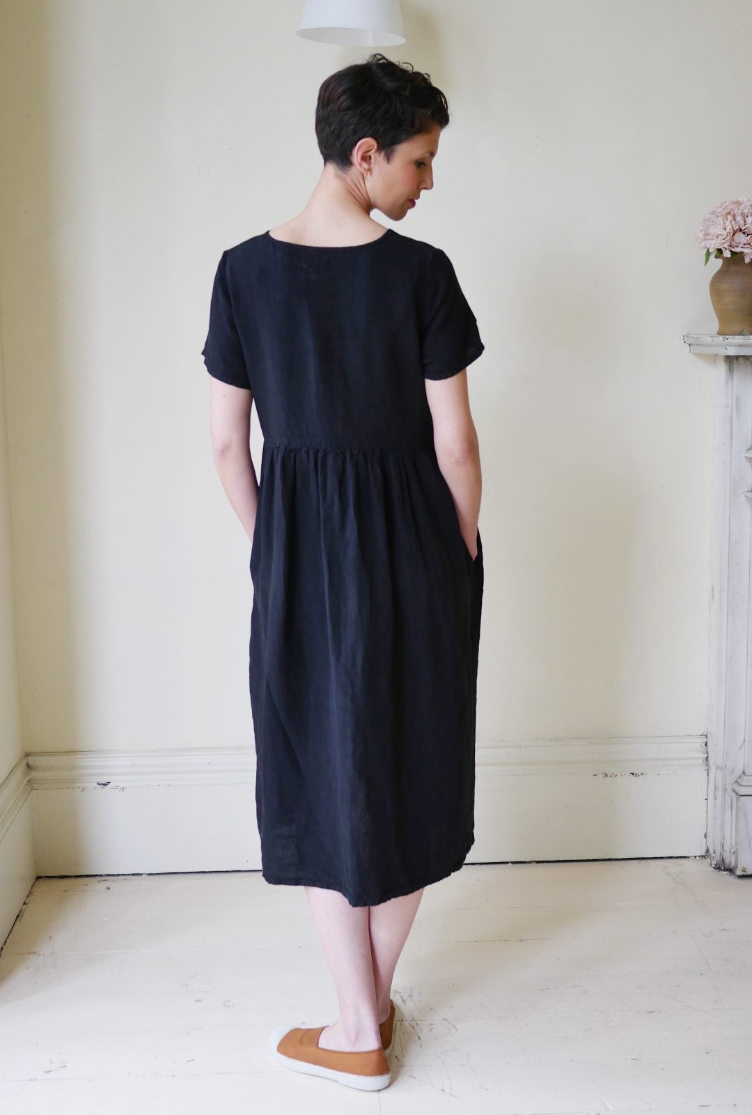 Black linen midi dress