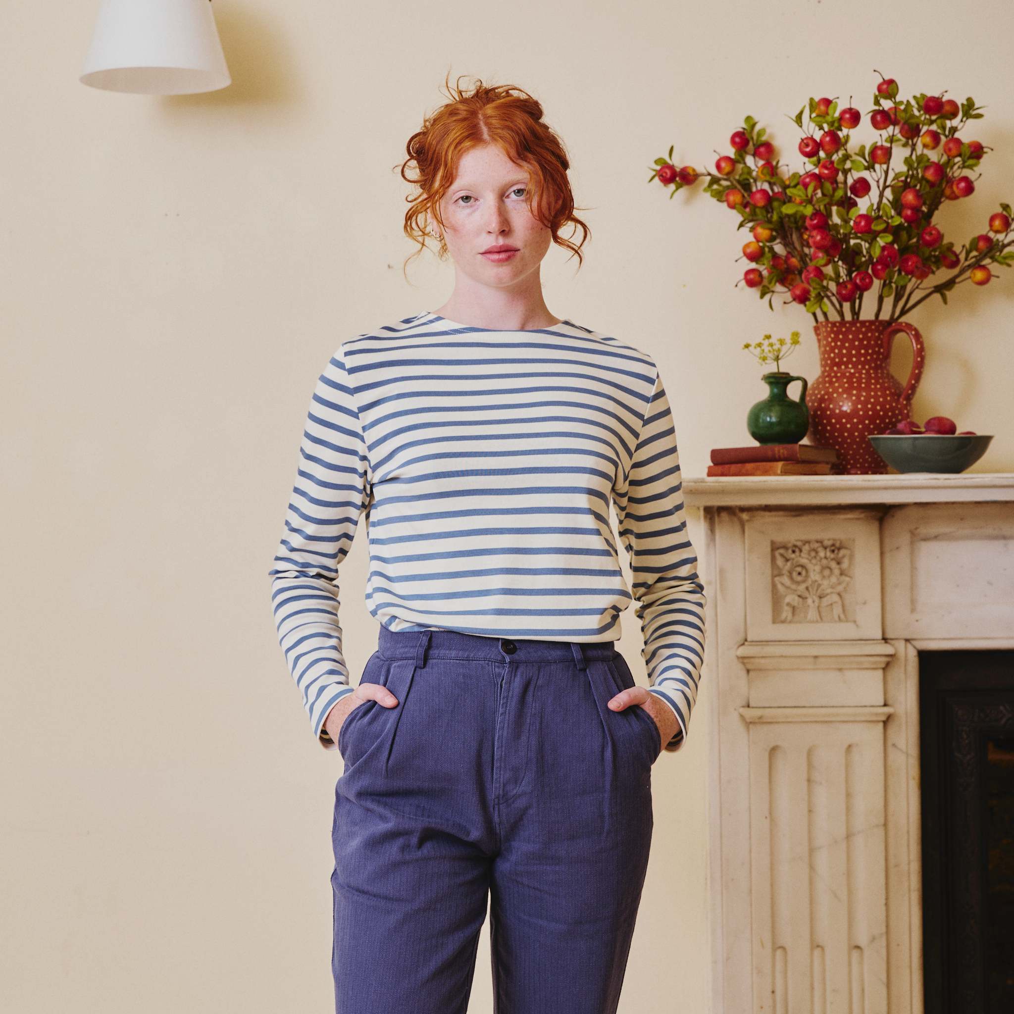 Unisex Herringbone Work Trousers - Old Blue