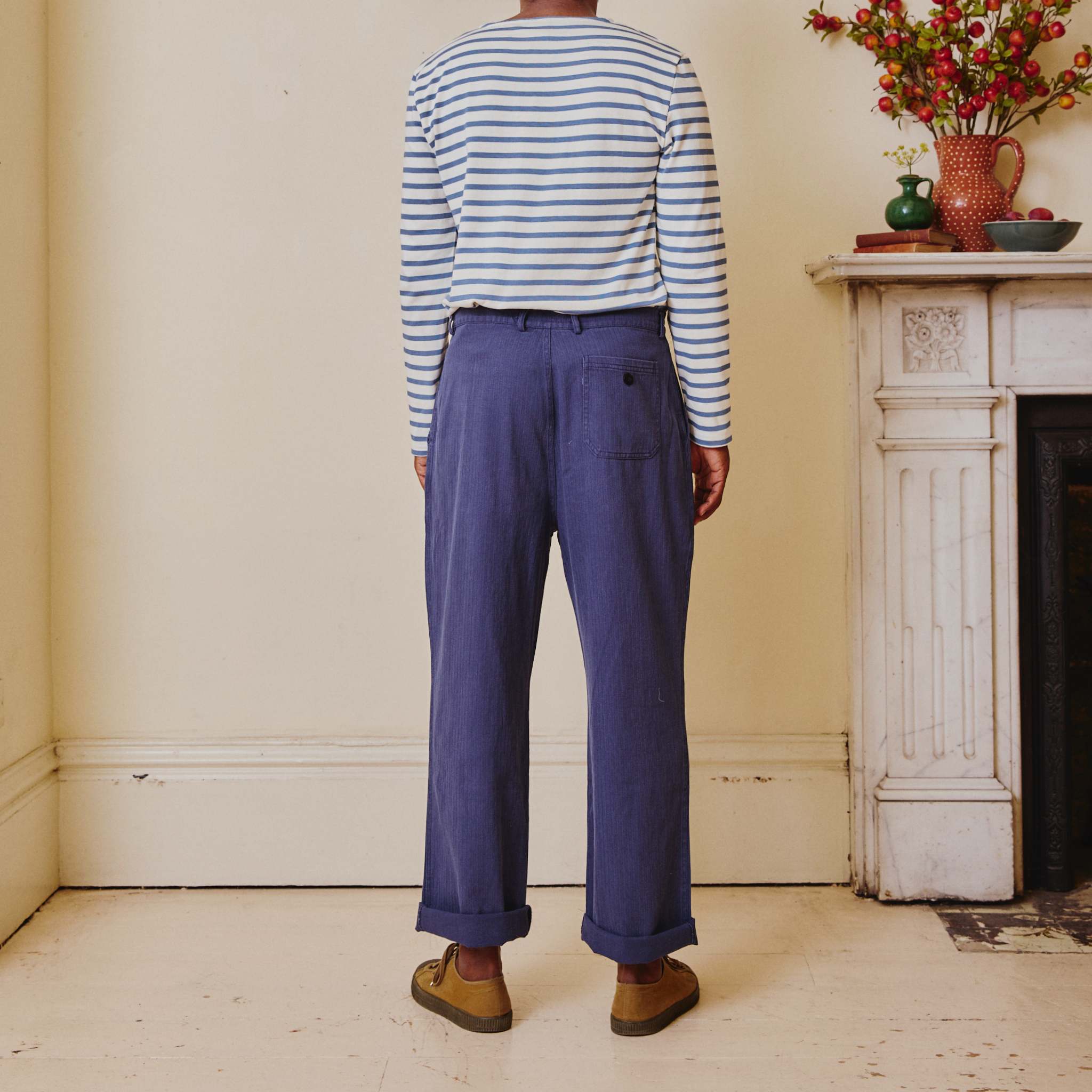 Unisex Herringbone Work Trousers - Old Blue