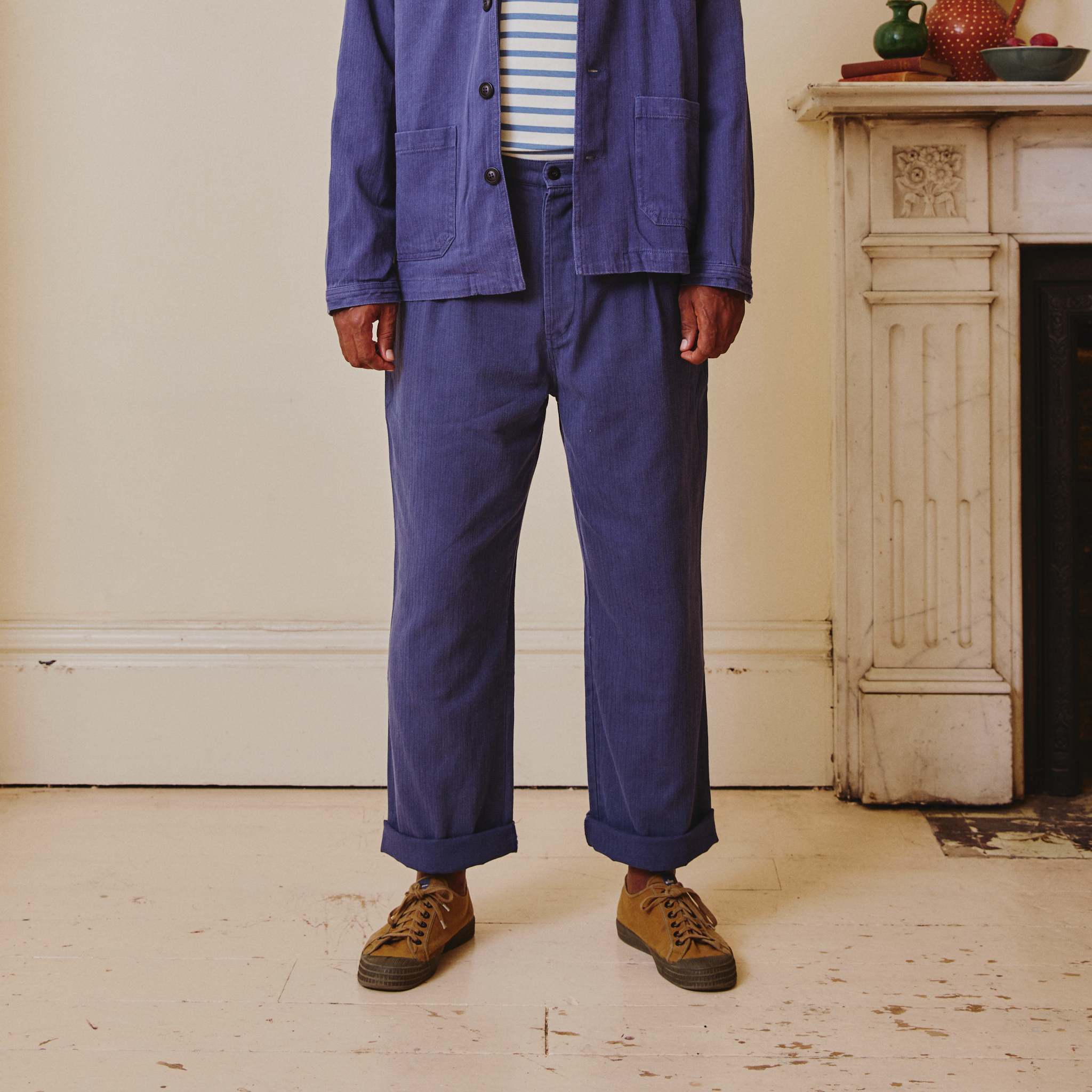 Unisex Herringbone Work Trousers - Old Blue
