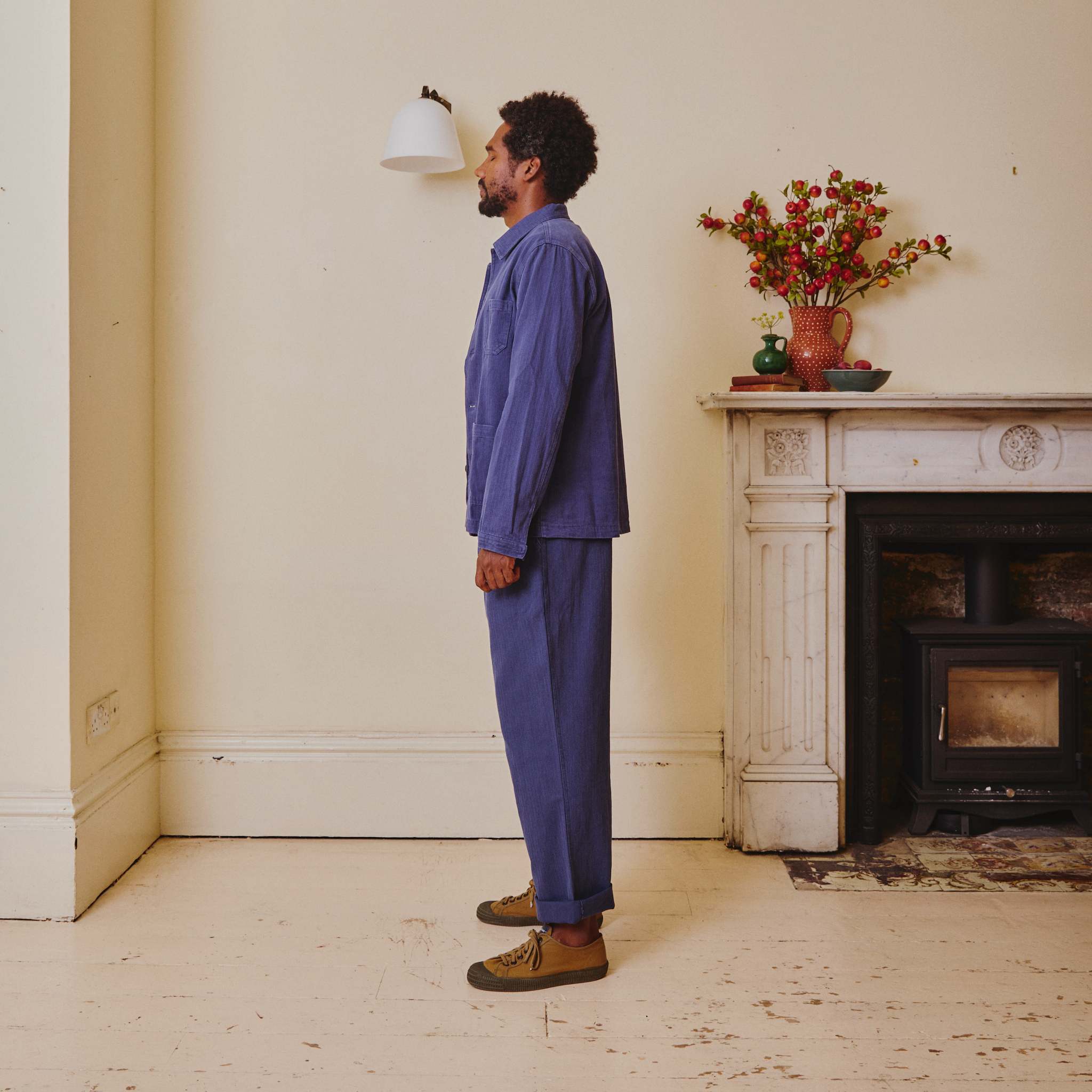 Unisex Herringbone Chore Jacket - Old Blue