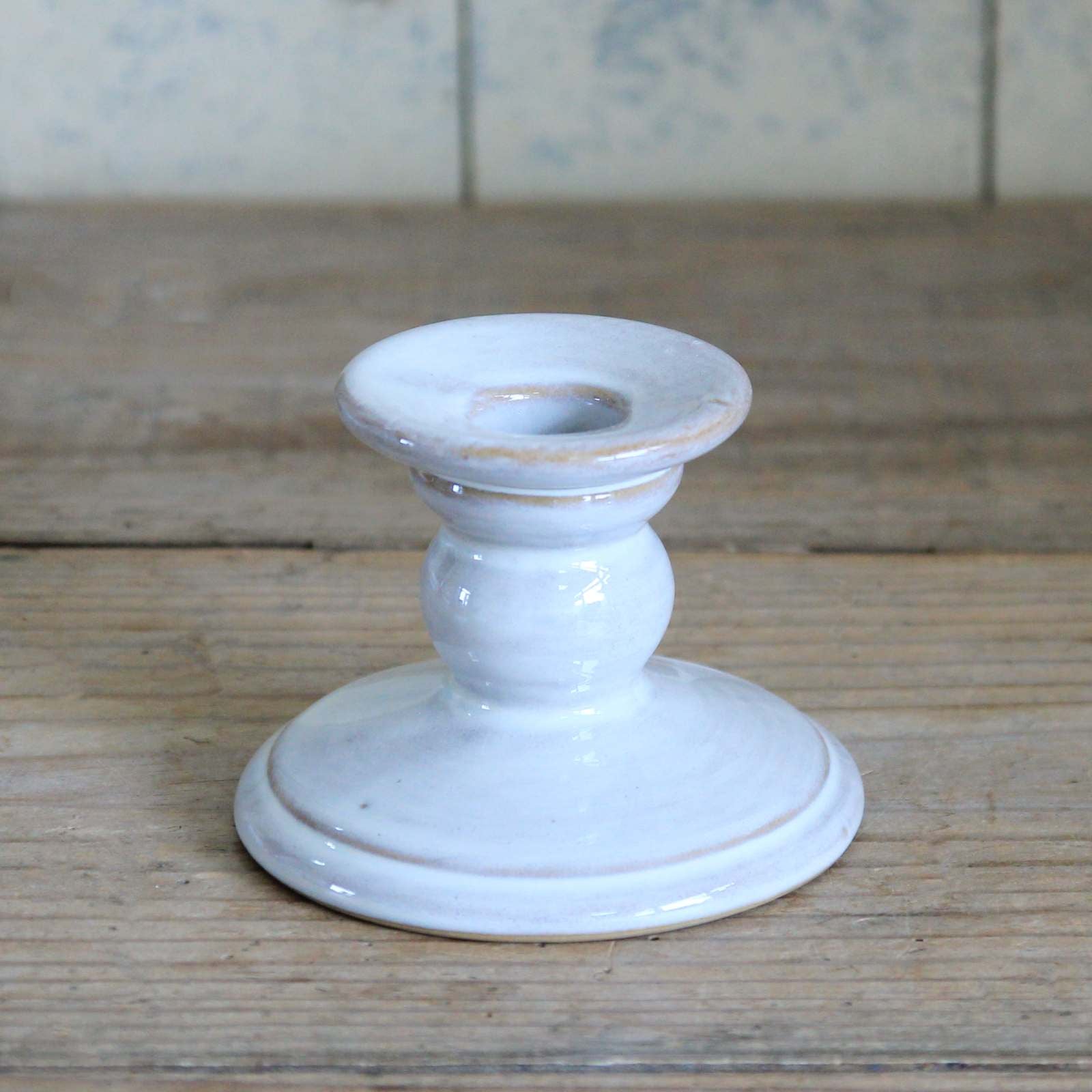 Short Ceramic Candle Holder - Off White