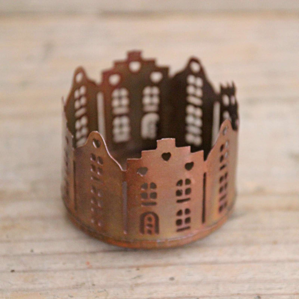 Antique Copper House Candle Holder