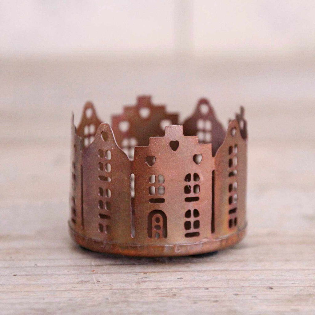Antique Copper House Candle Holder