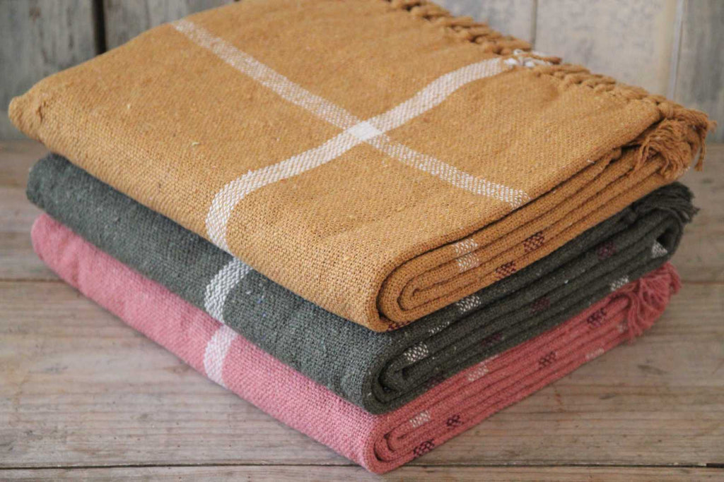 Cotton Plaid Throws in three beautiful colours