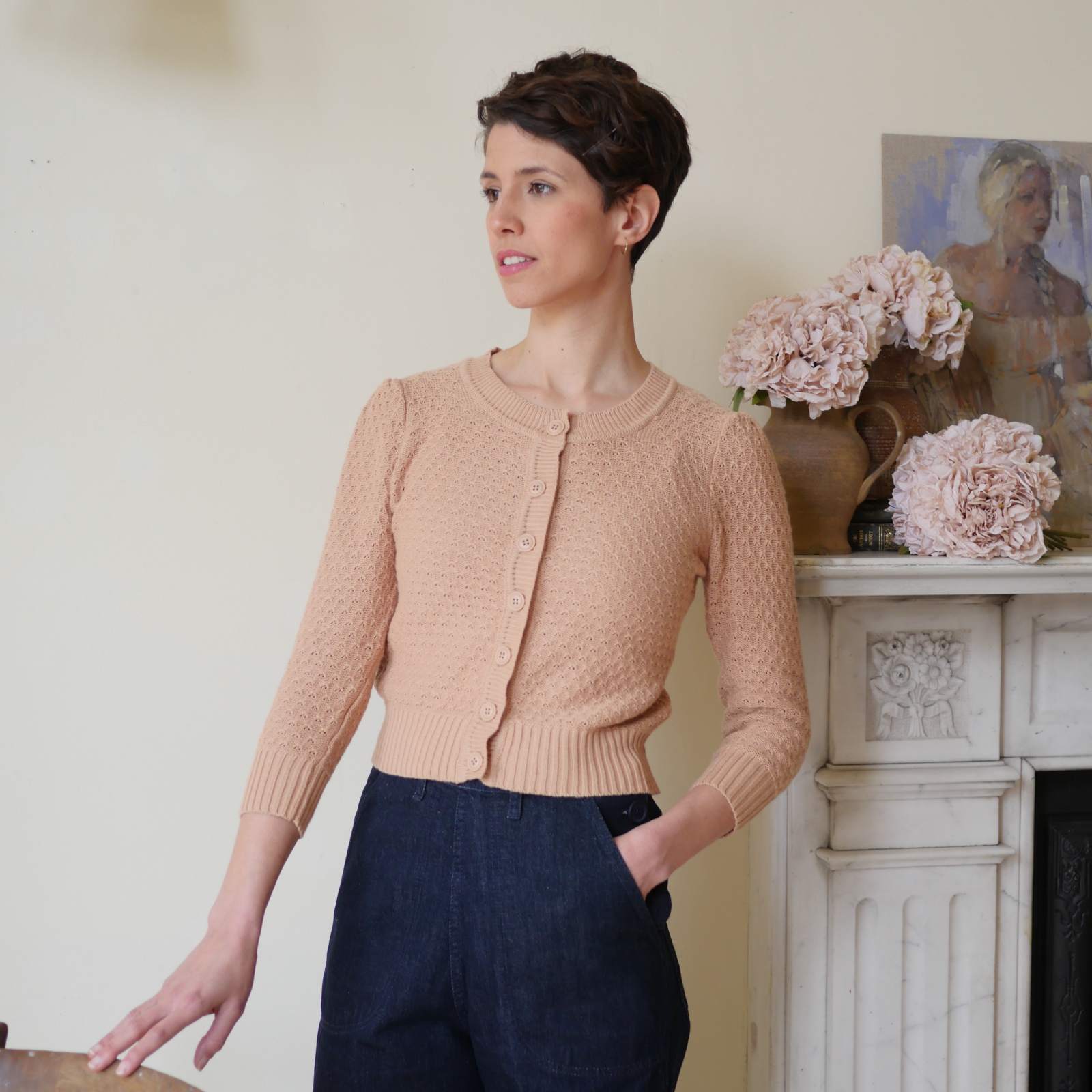 Cropped Cotton Cardigan - Blush