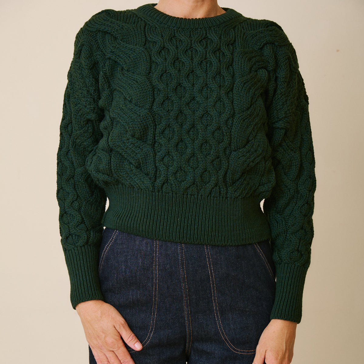 Aran Cropped Jumper - Seaweed