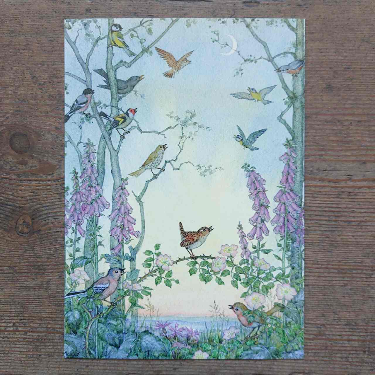 Dawn Chorus vintage postcard by Molly Brett