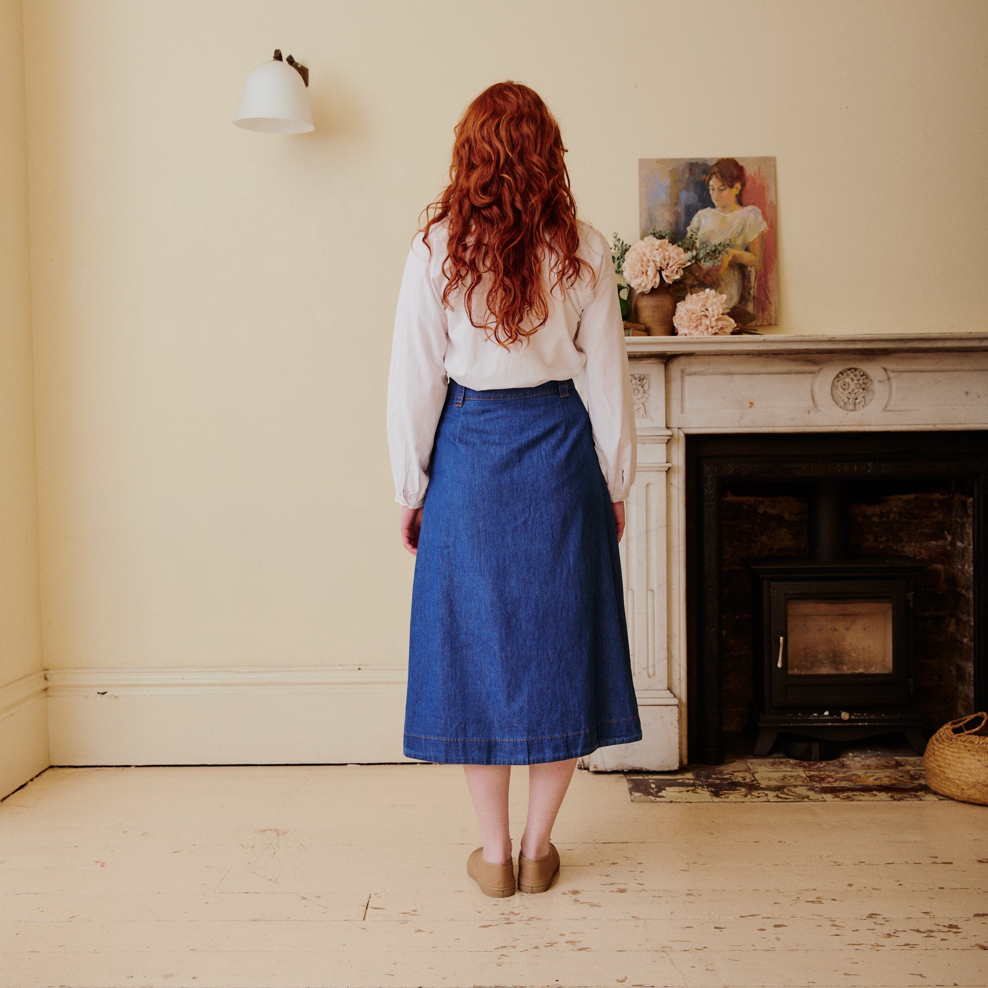 Denim Button Front Skirt
