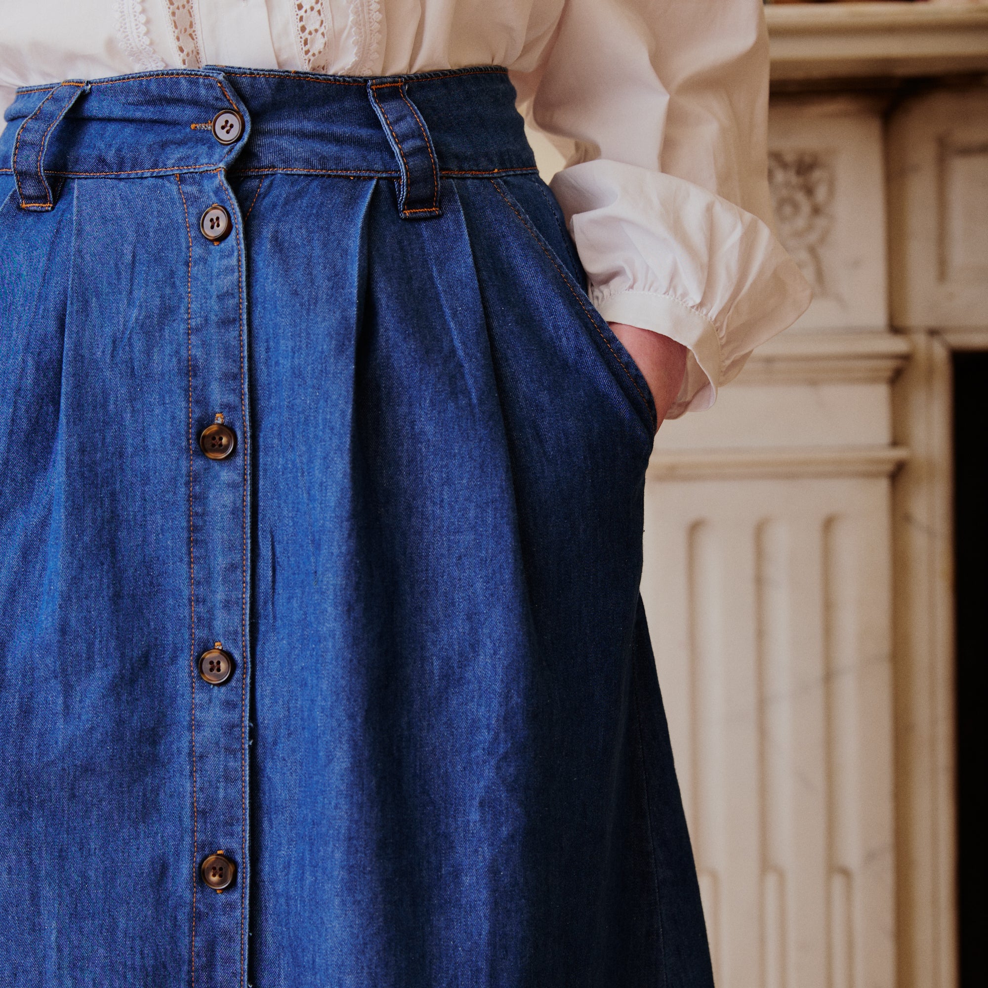 Pleated Denim Skirt