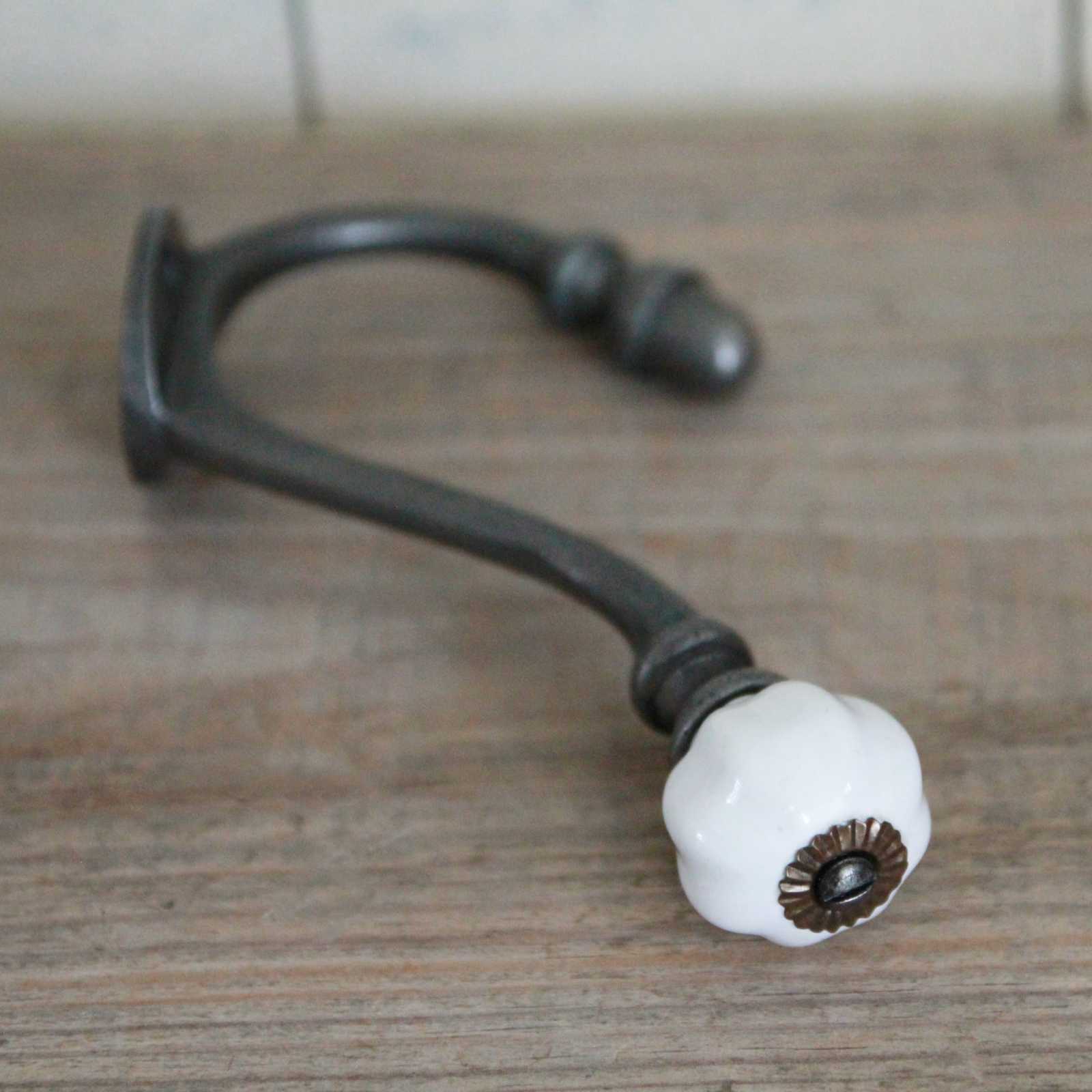 Double Iron Coat Hook - Ceramic Knob