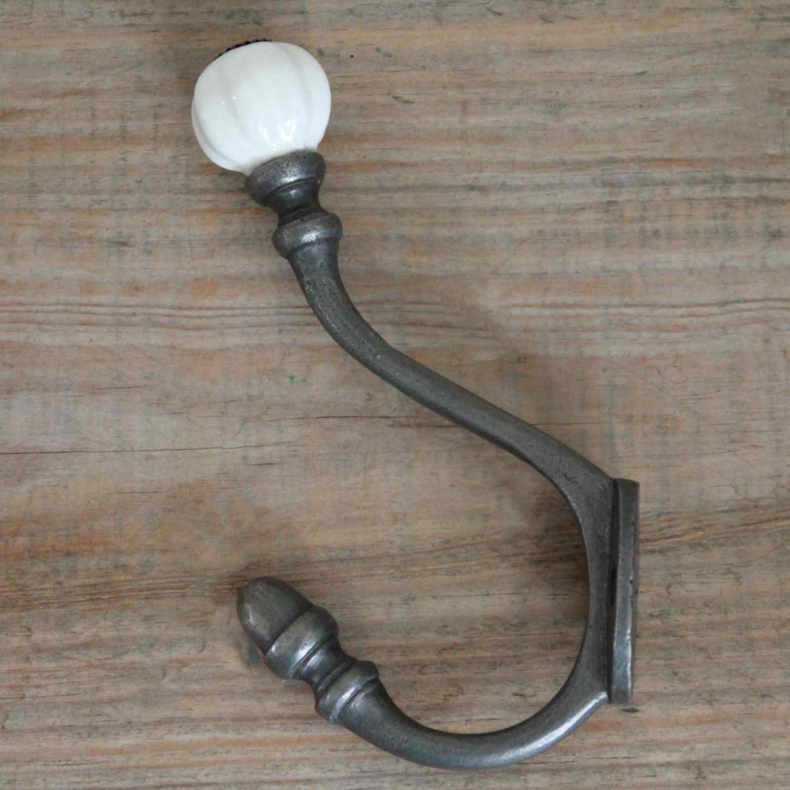 Double Iron Coat Hook - Ceramic Knob
