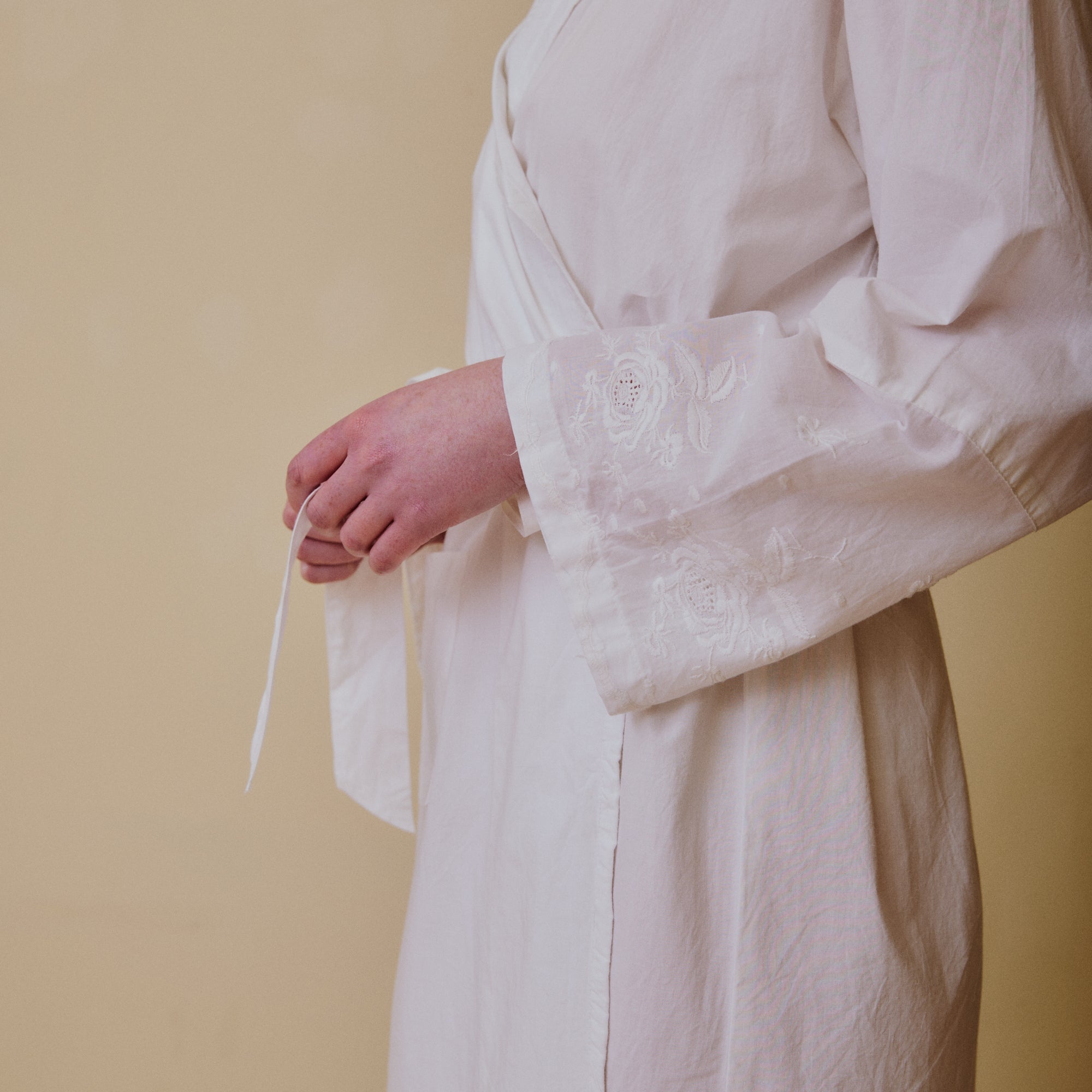 Embroidered sleeves cotton dressing gown