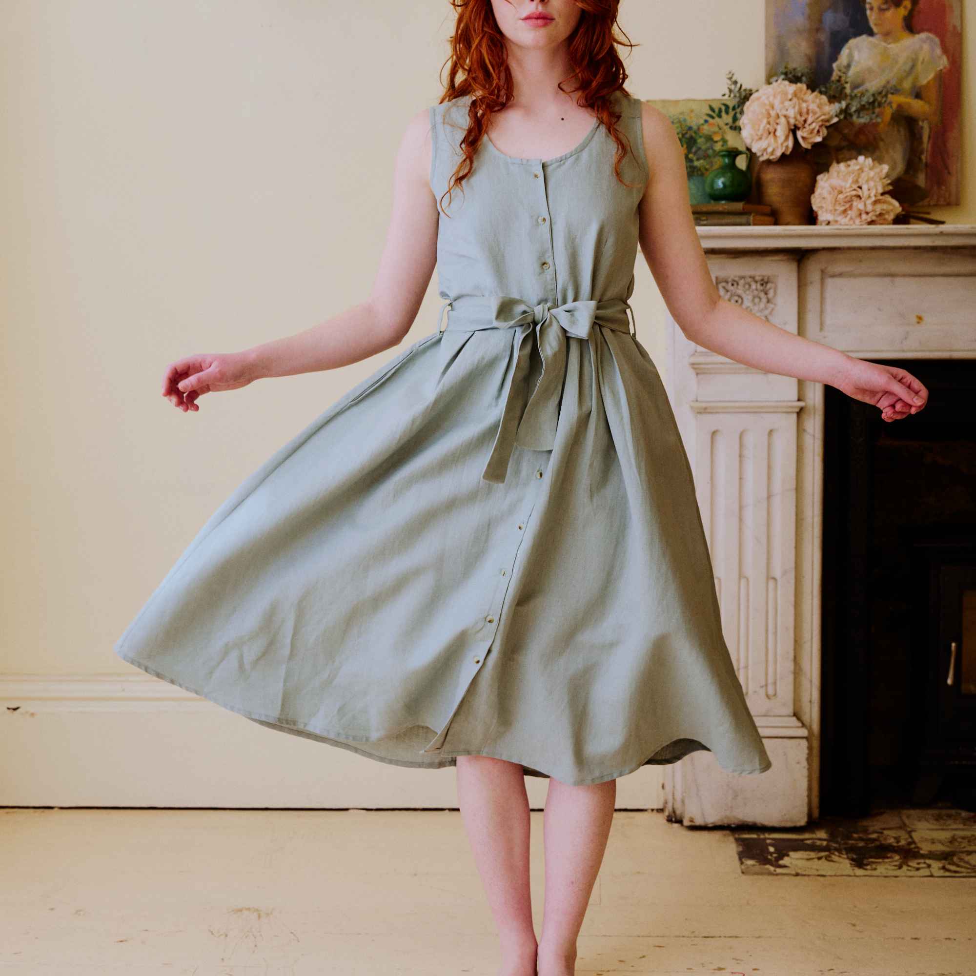 Belted Sun Dress - Duck Egg