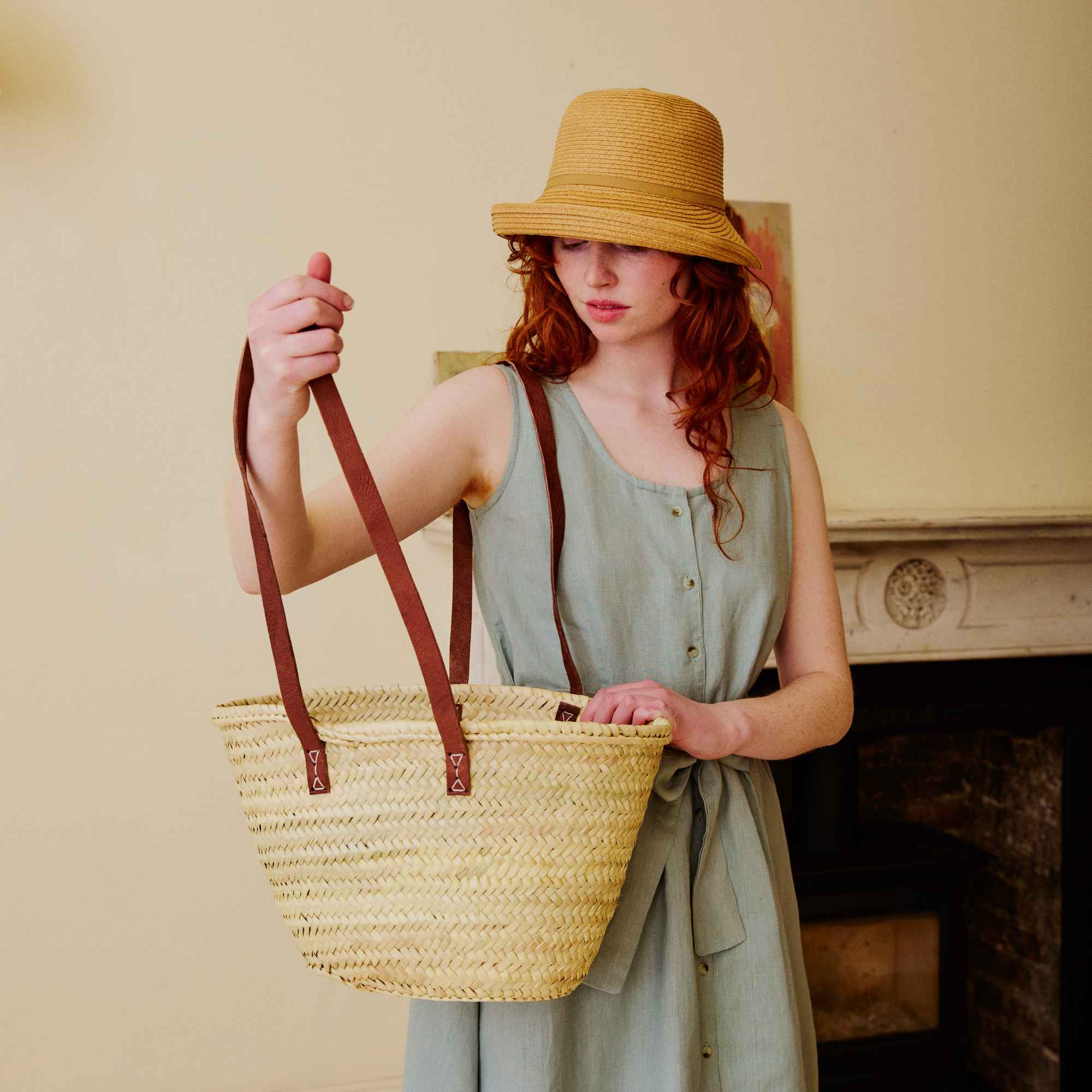 Shopping Basket - Dark Leather Handles