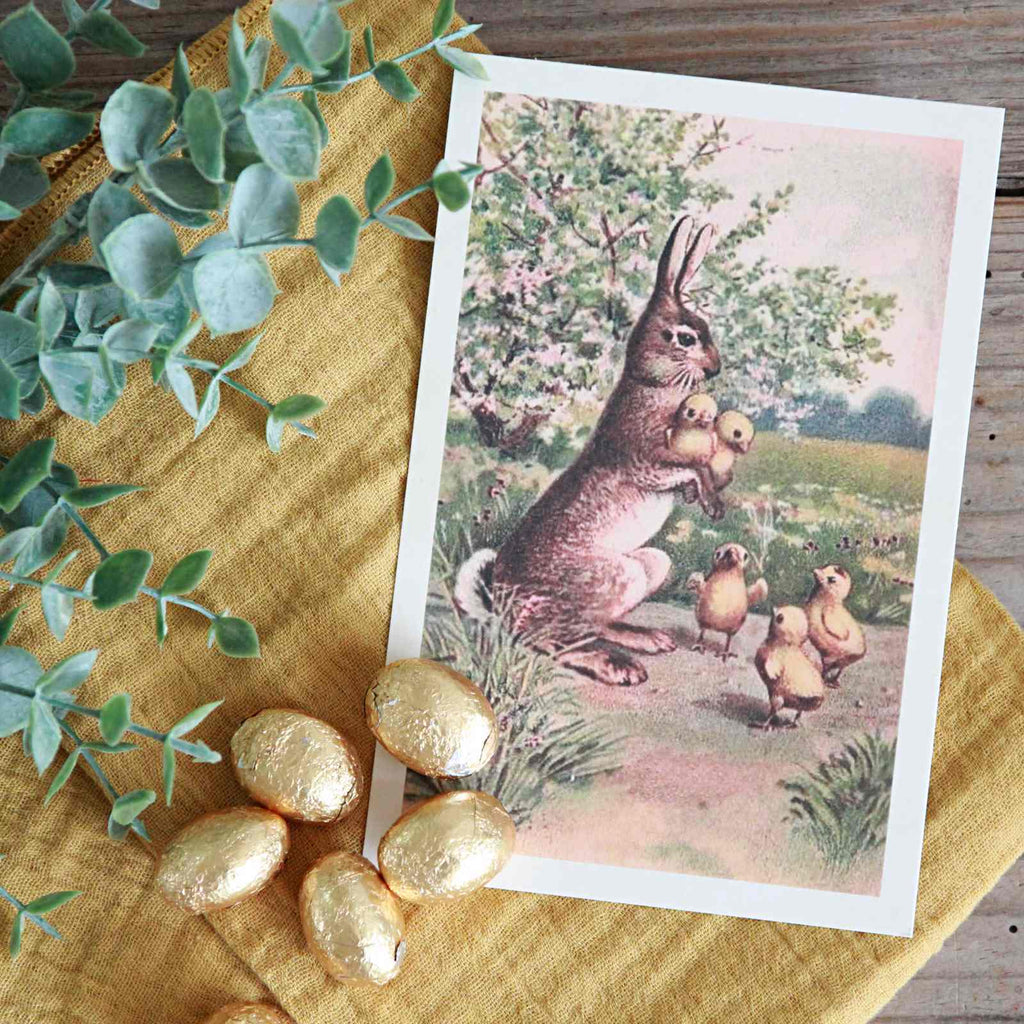 Vintage Easter Postcard - Bunny & Chicks