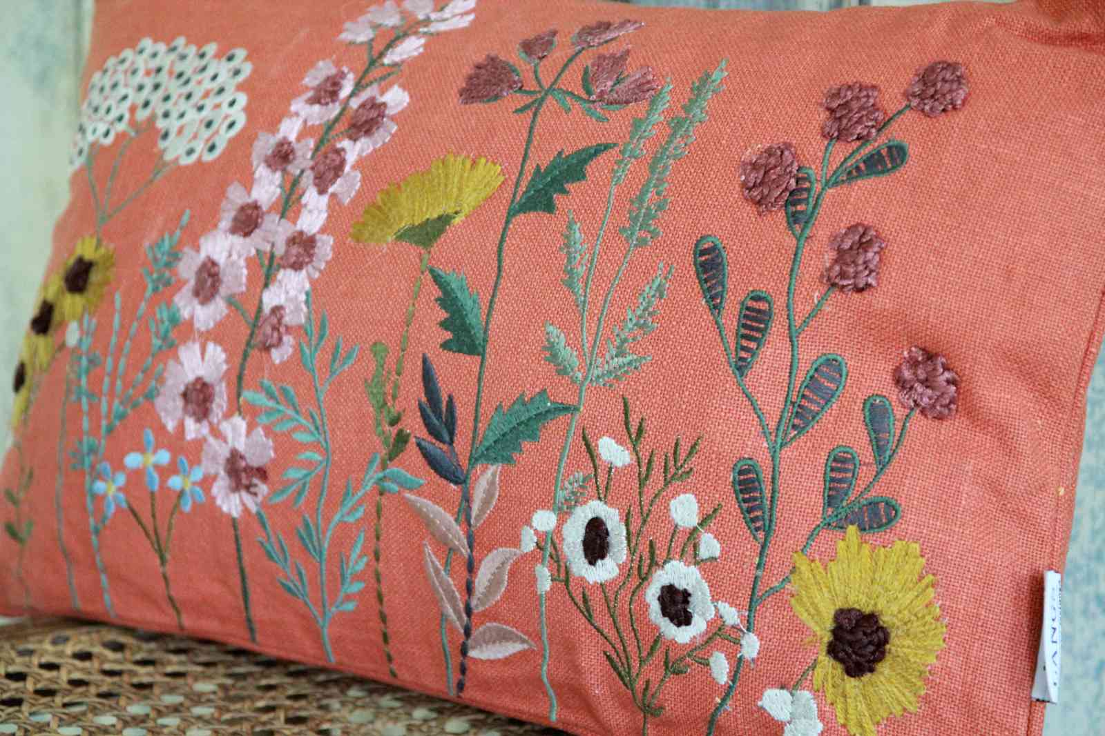 Rectangular Floral Embroidered Cushion