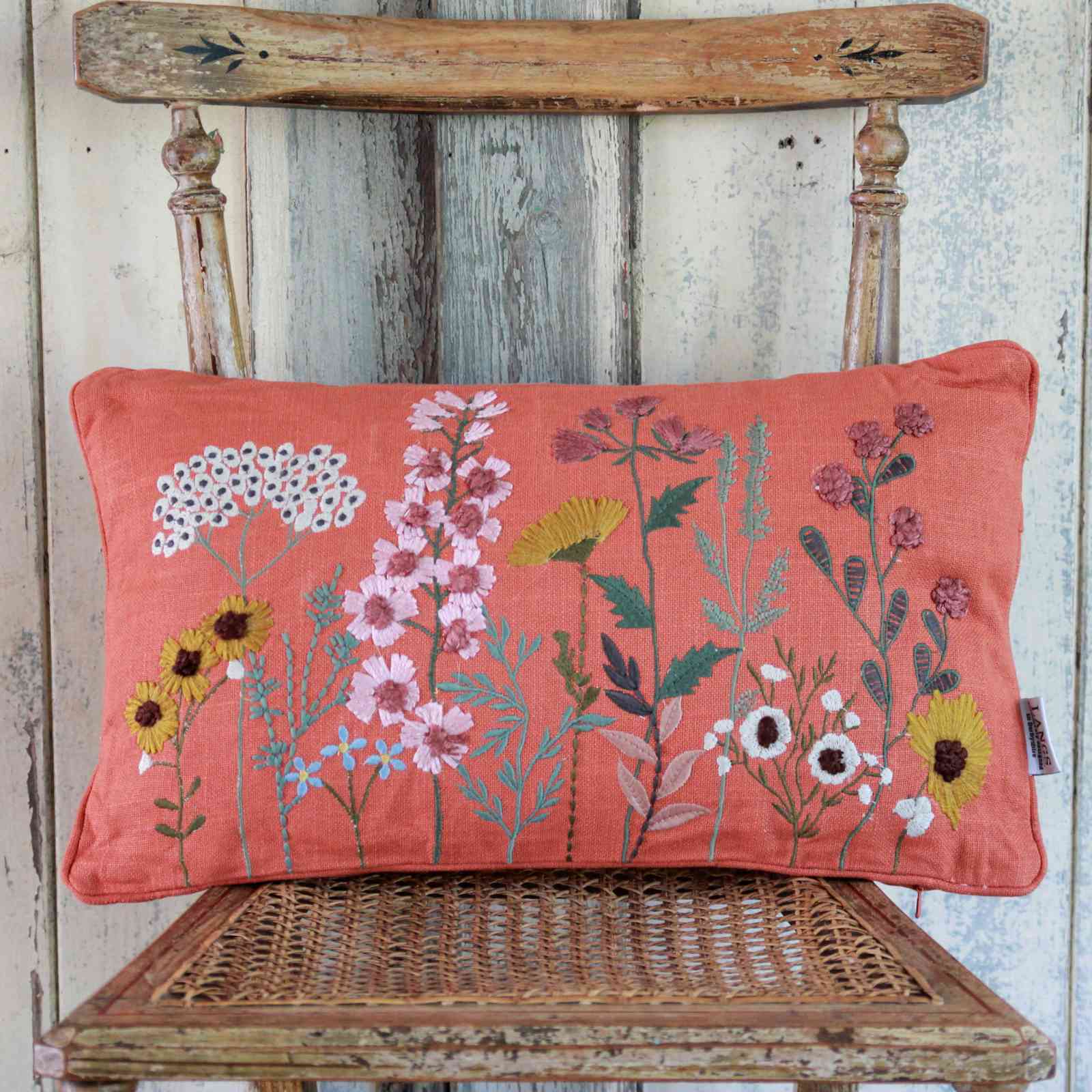 Rectangular Floral Embroidered Cushion