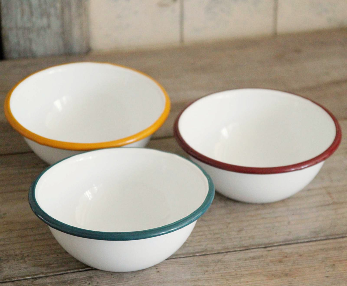Enamel Cereal Bowl Green Rim Closet & Botts