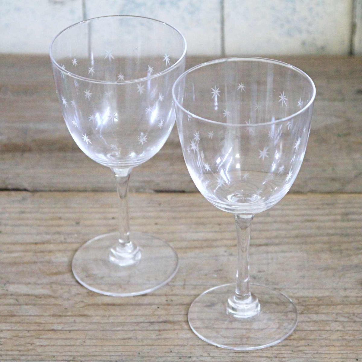 Set of Two Vintage Etched Wine Glass