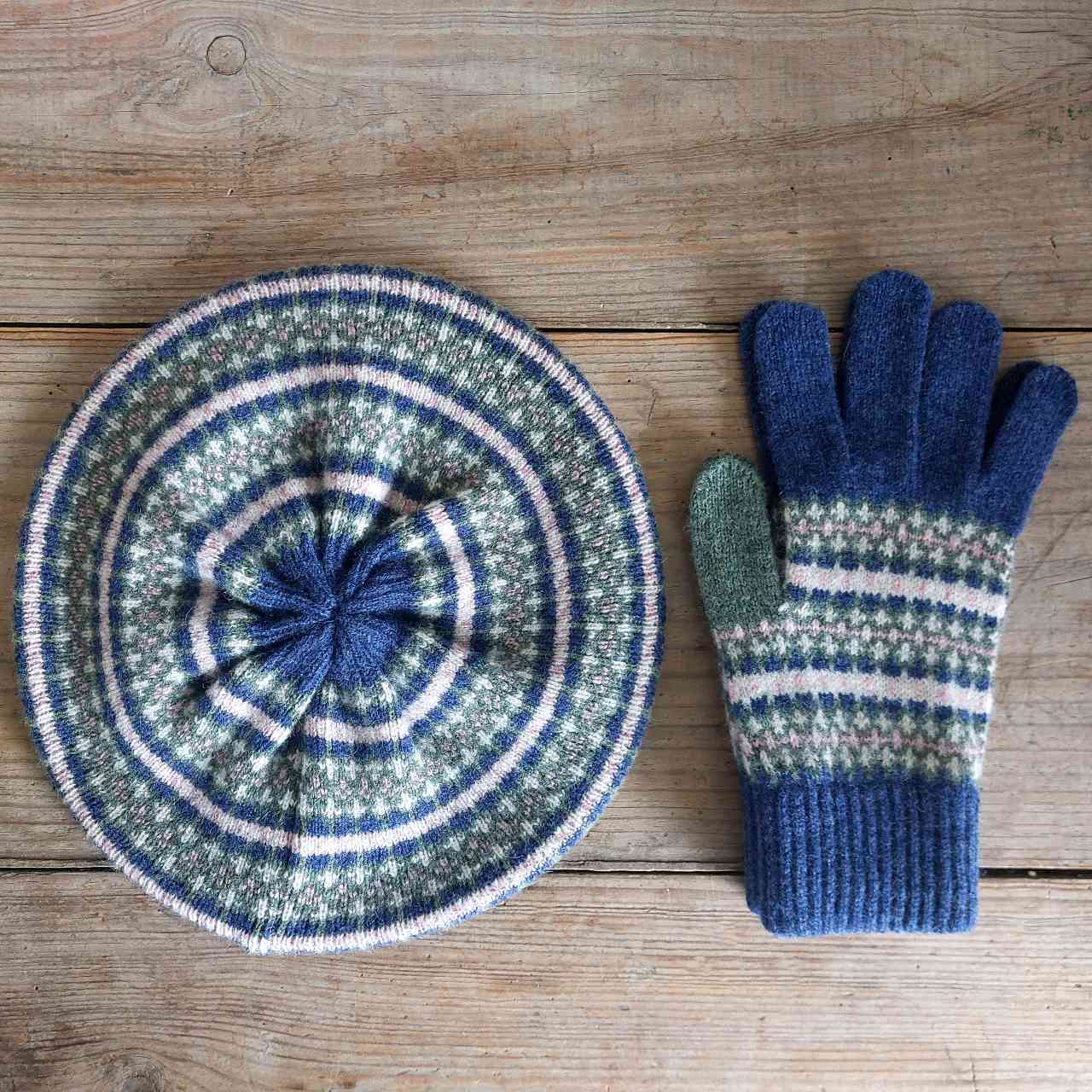 Fair Isle Beret - Navy & Green