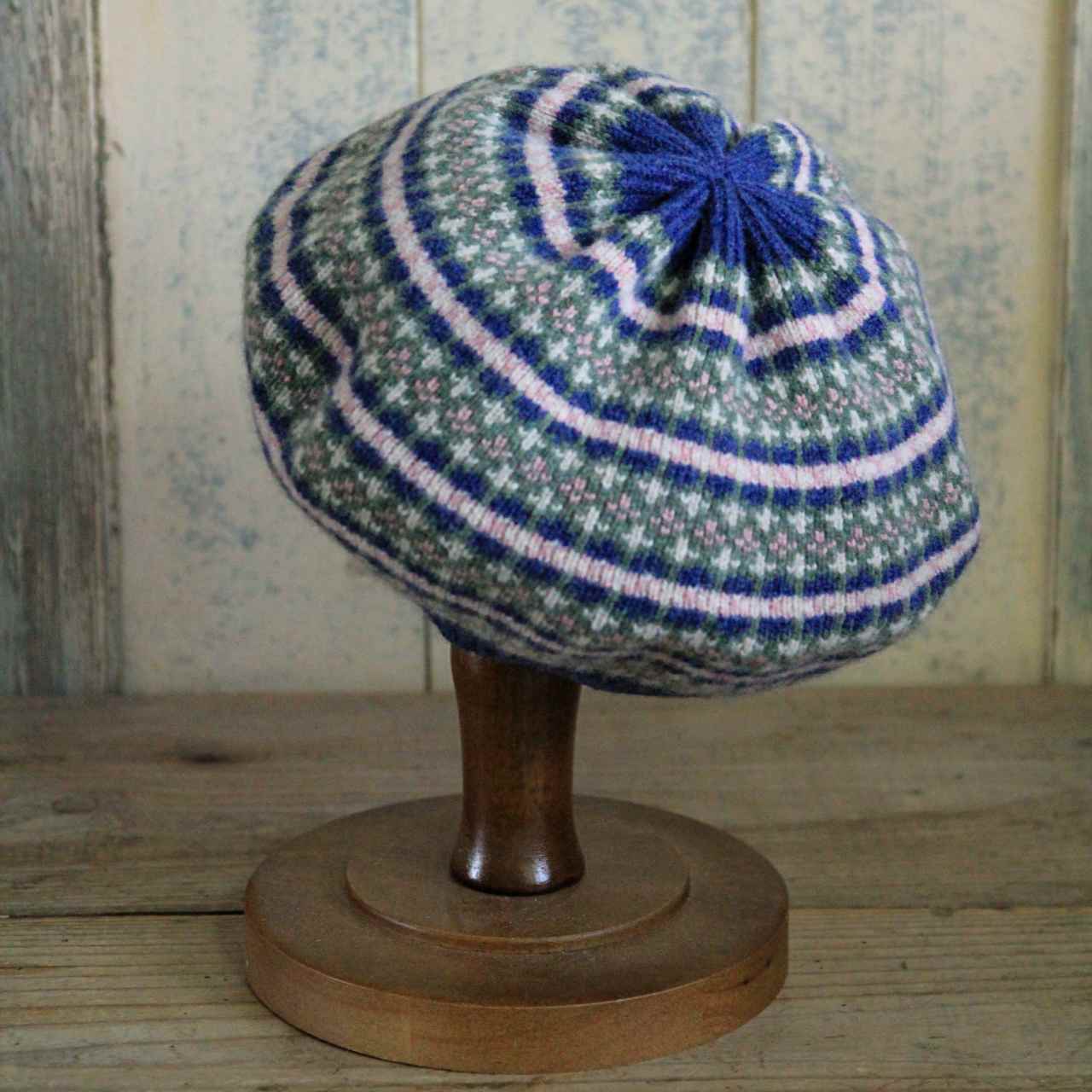 Fair Isle Beret - Navy & Green