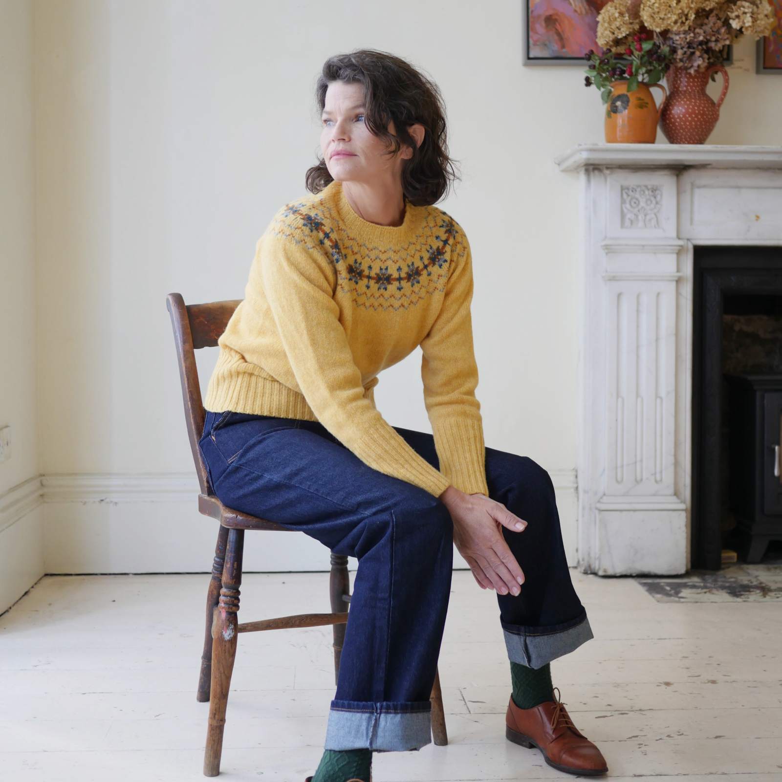 Womens fair isle jumper - Traditional Scottish Fair Isle Yoke Jumper Maize