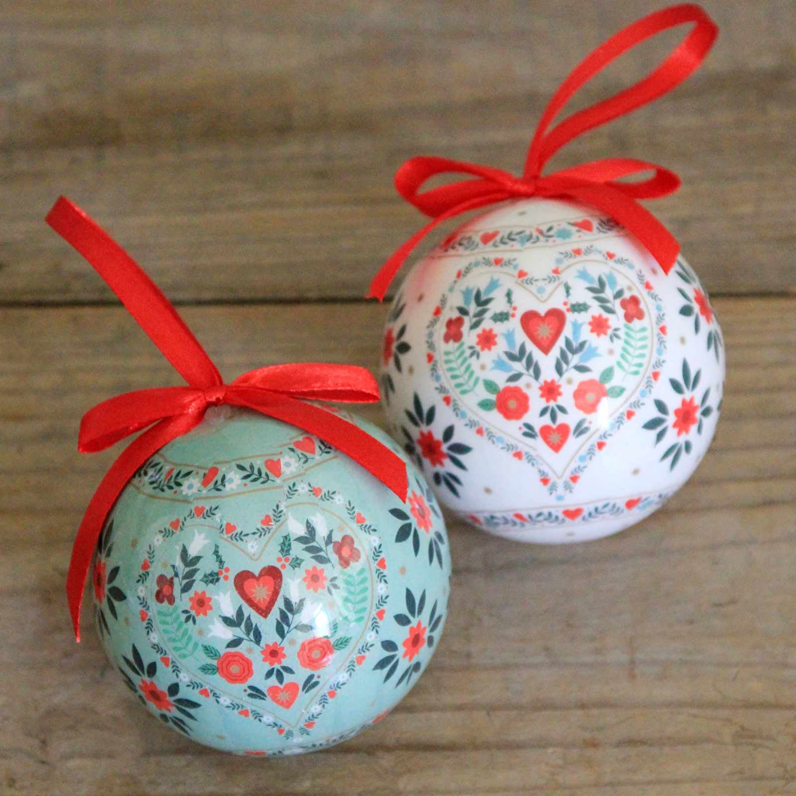 Floral Folk Bauble with Red Bow
