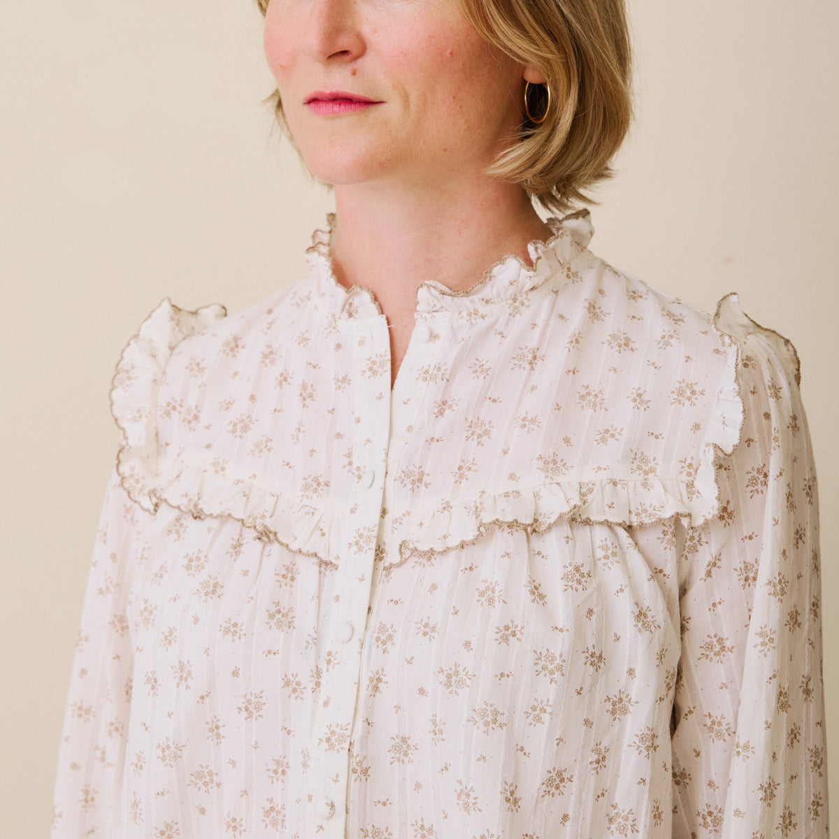 Ruffled Floral Print Blouse - Nutmeg