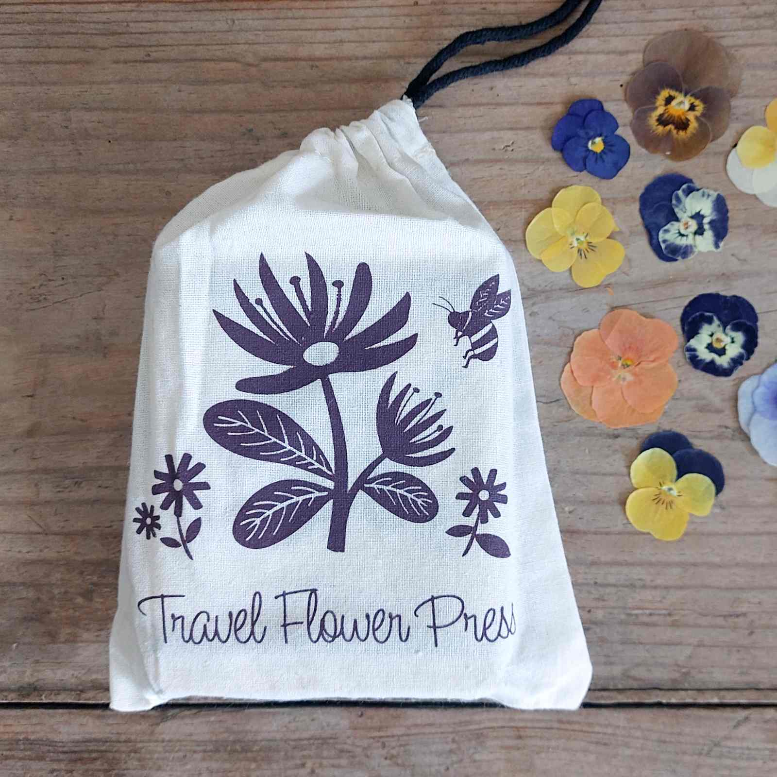 Wooden Flower Press in Cotton Bag