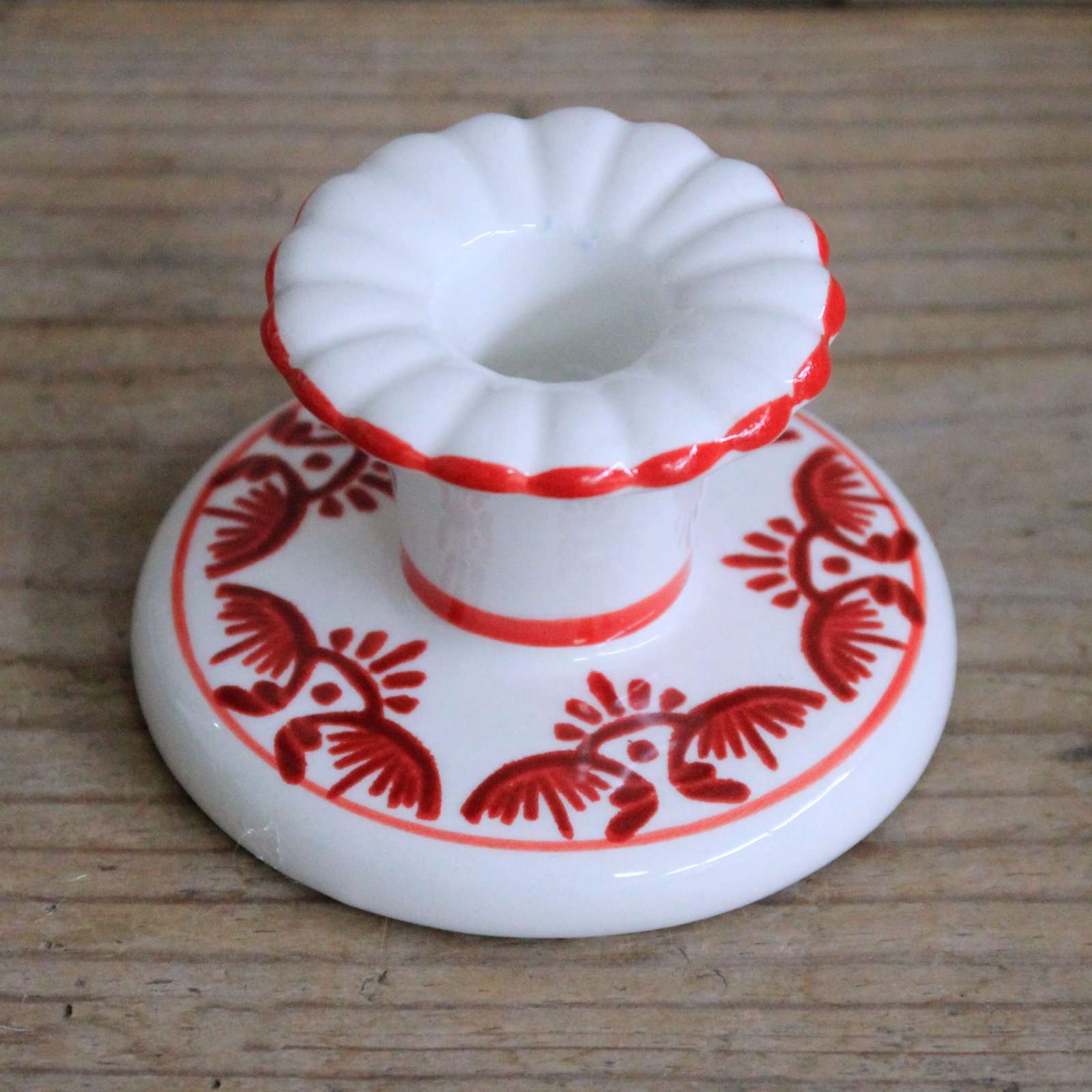 Ceramic Folk Candle Holder - Red
