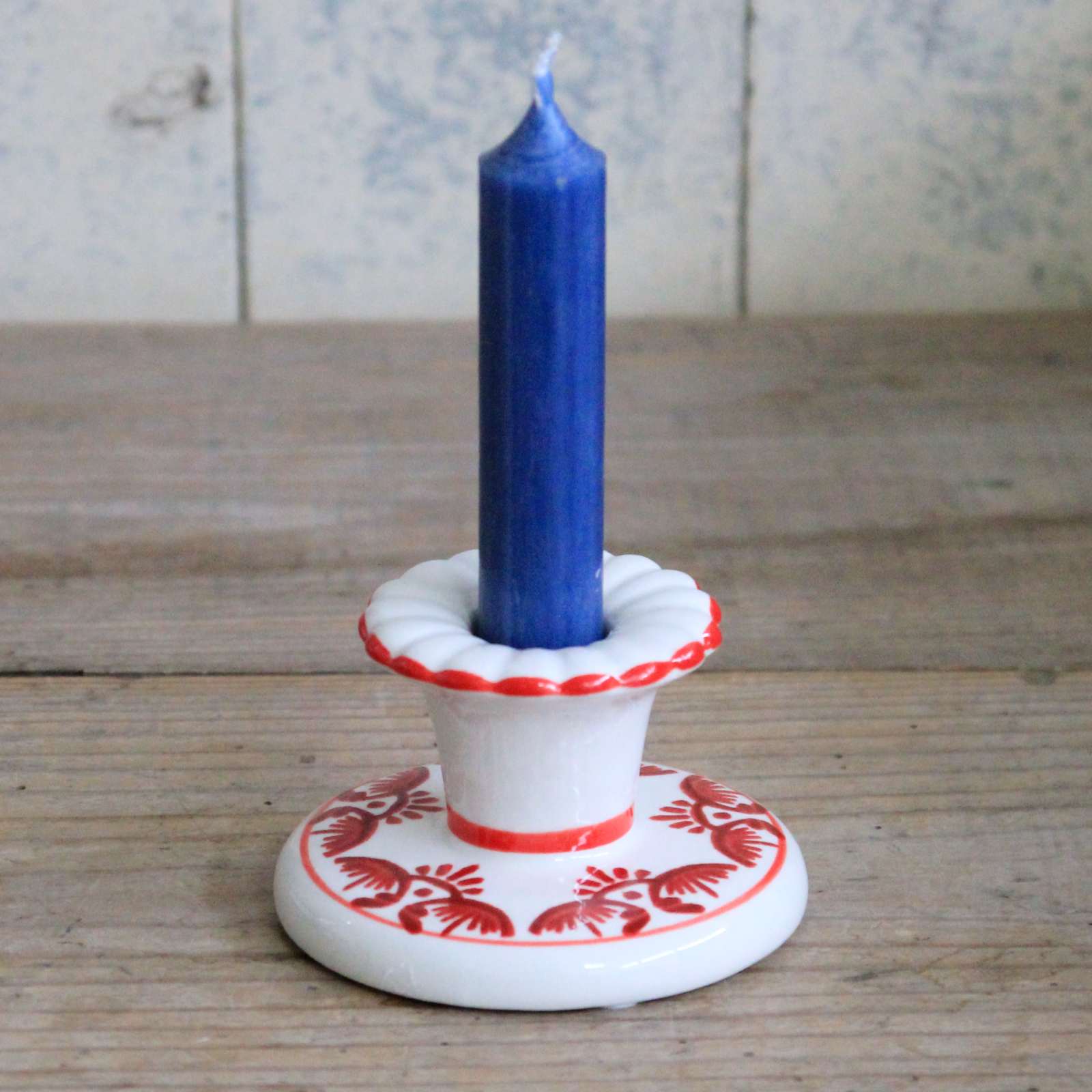 Ceramic Folk Candle Holder - Red