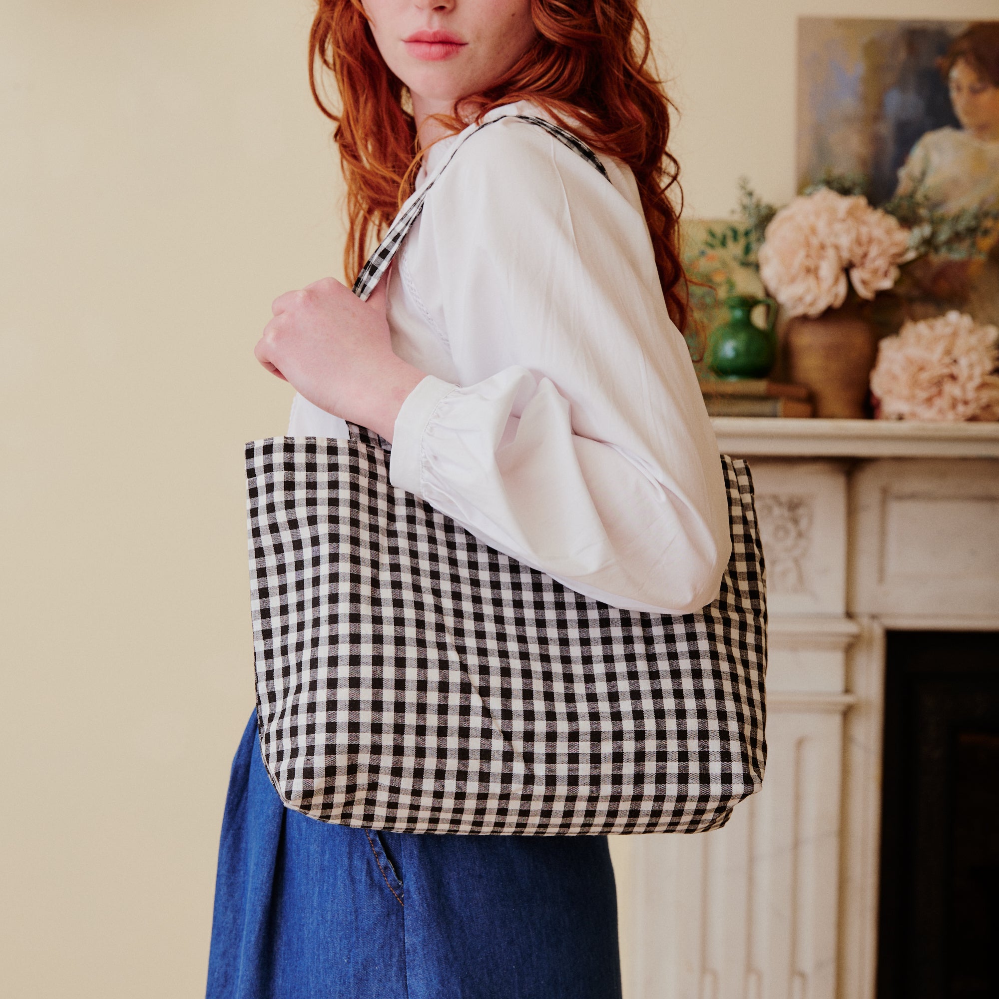 Gingham Tote Bag - Black