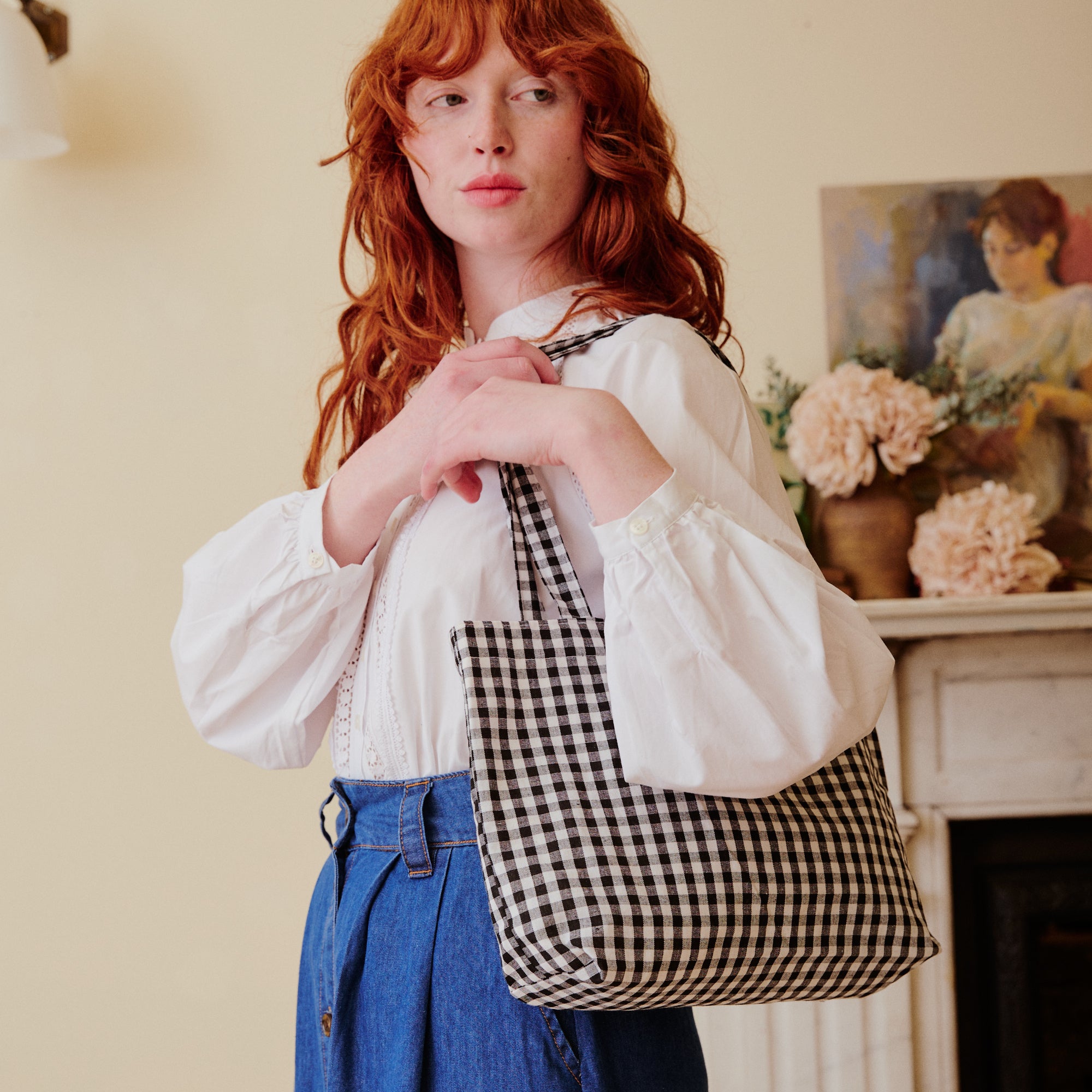 Cotton tote bag - Black Gingham